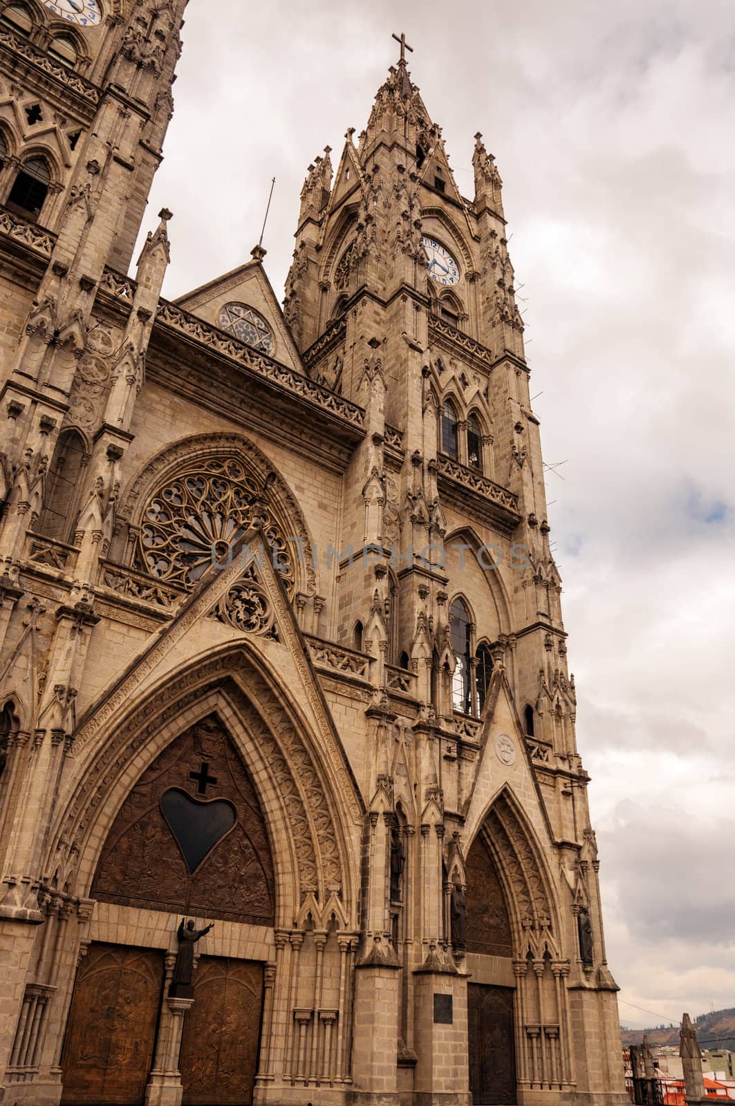 Front of the Basilica of the National Vow in Quito, Ecuador