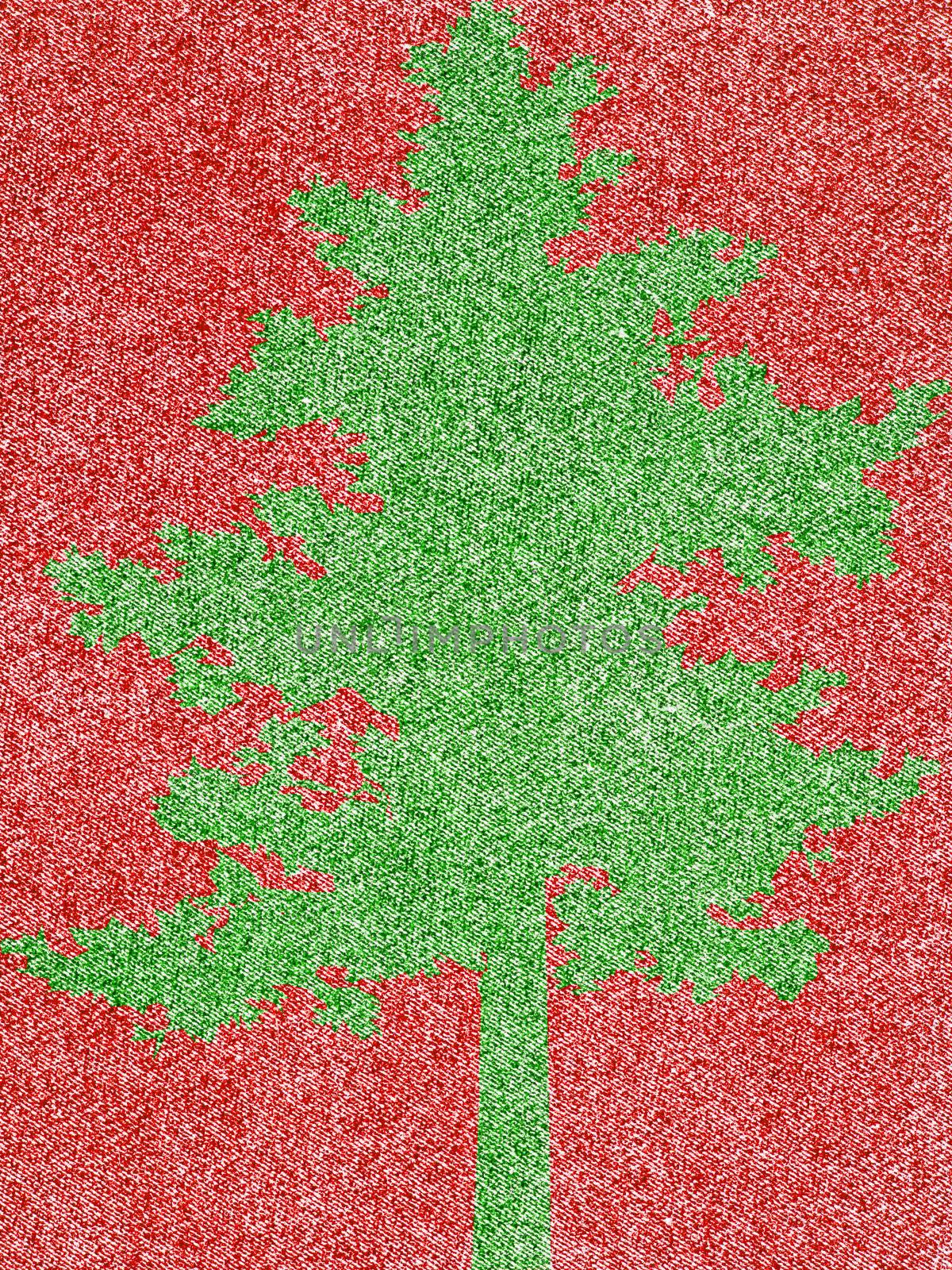 Denim Fabric in Christmas Colors Forming a Tree Frame