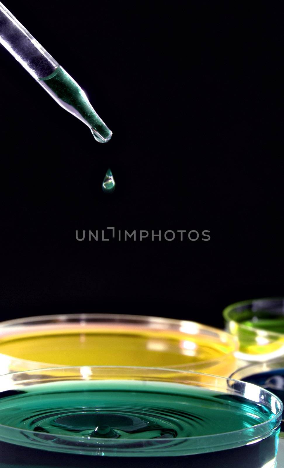 Laboratory pipette filled with green liquid