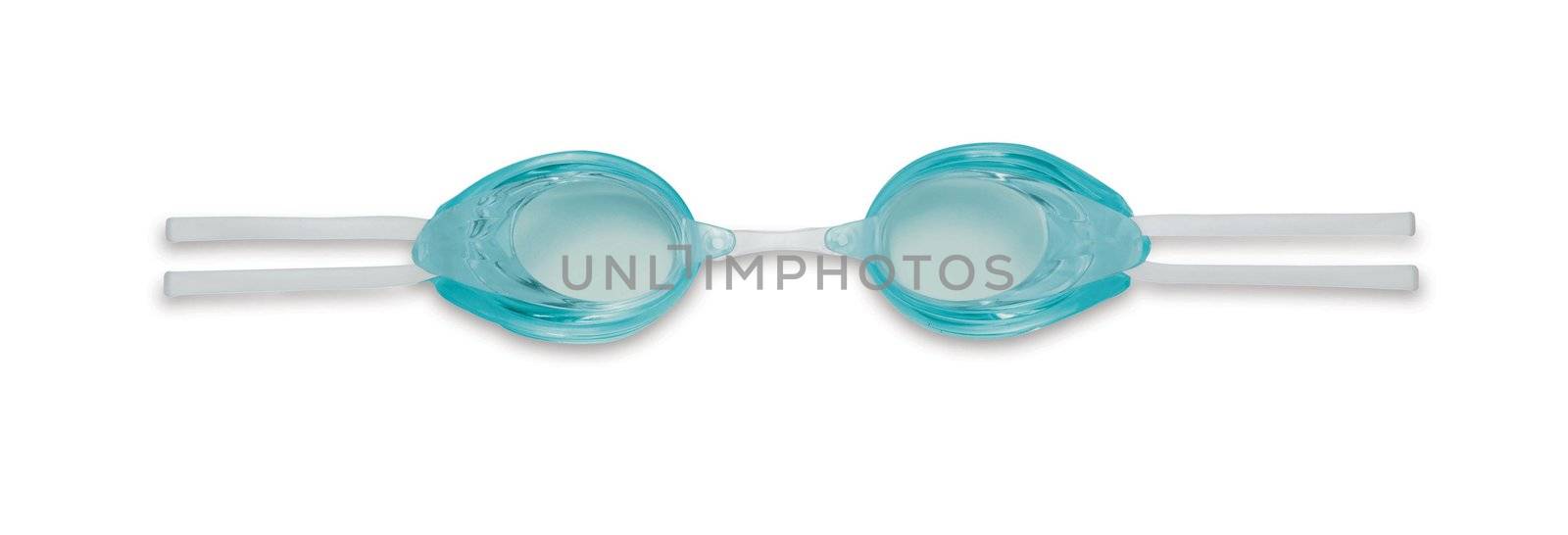 blue glasses for swim on white background by ozaiachin