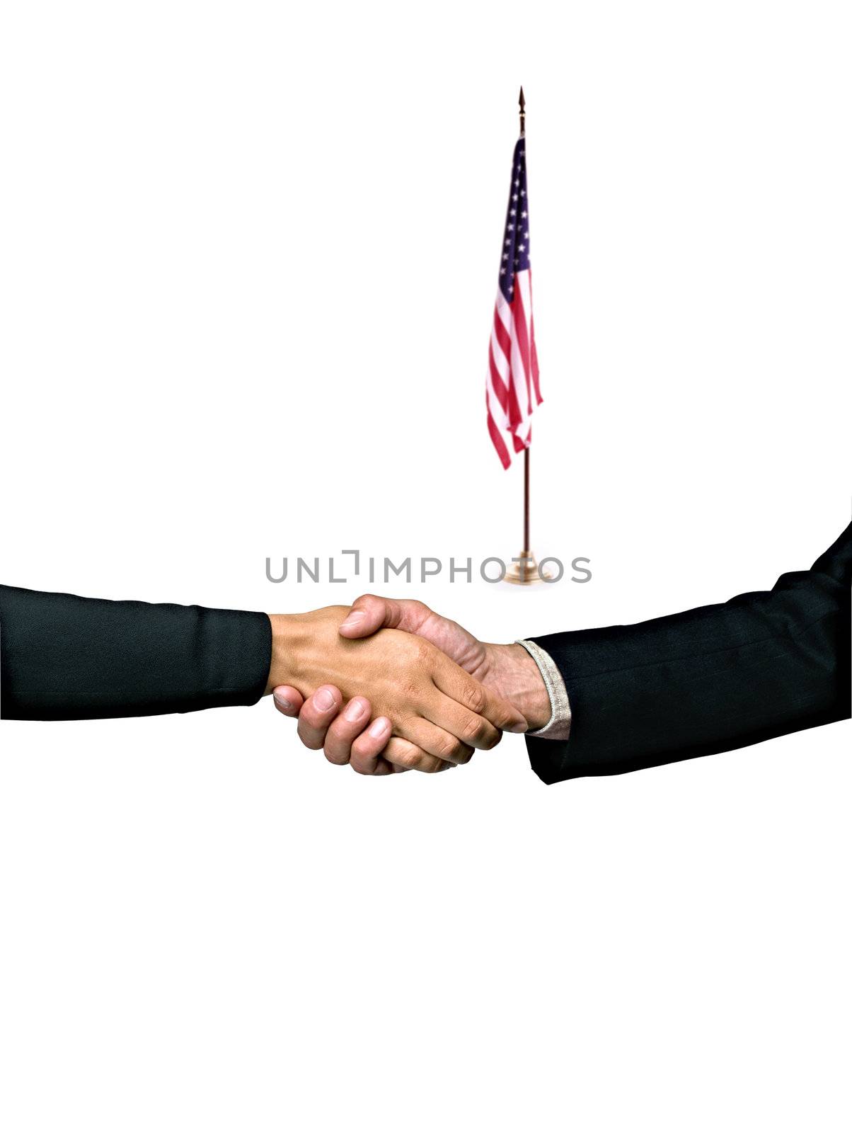 hand shake and a American flag by ozaiachin