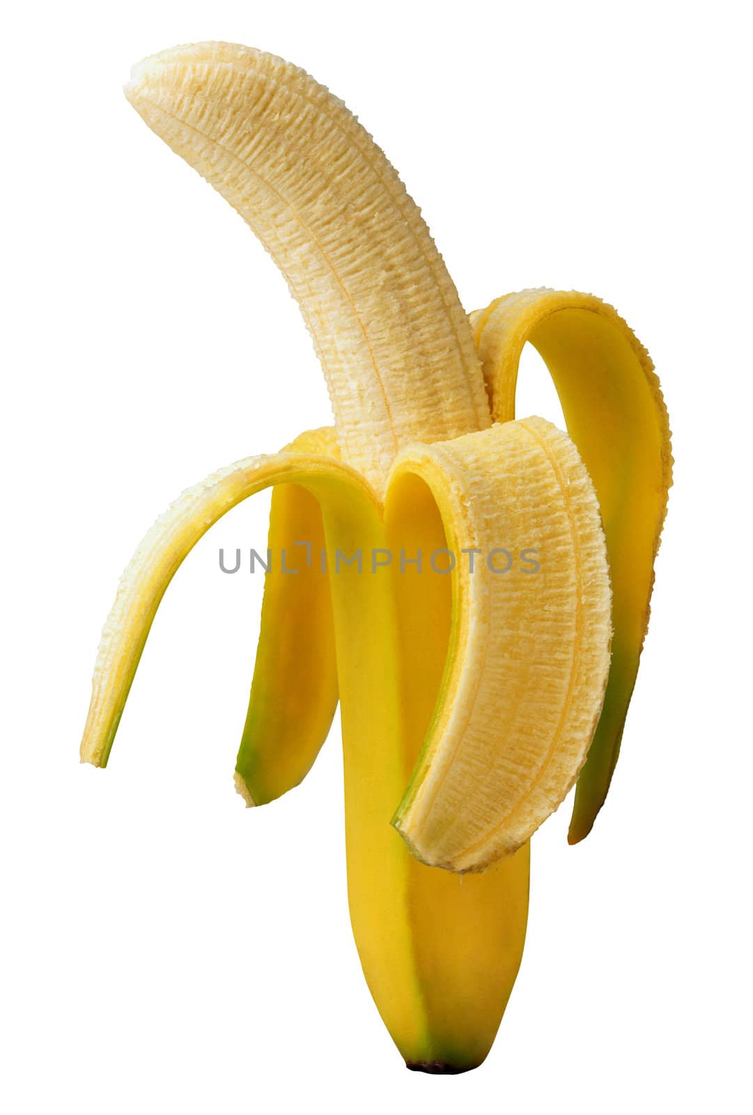 Open banana isolated on a white background