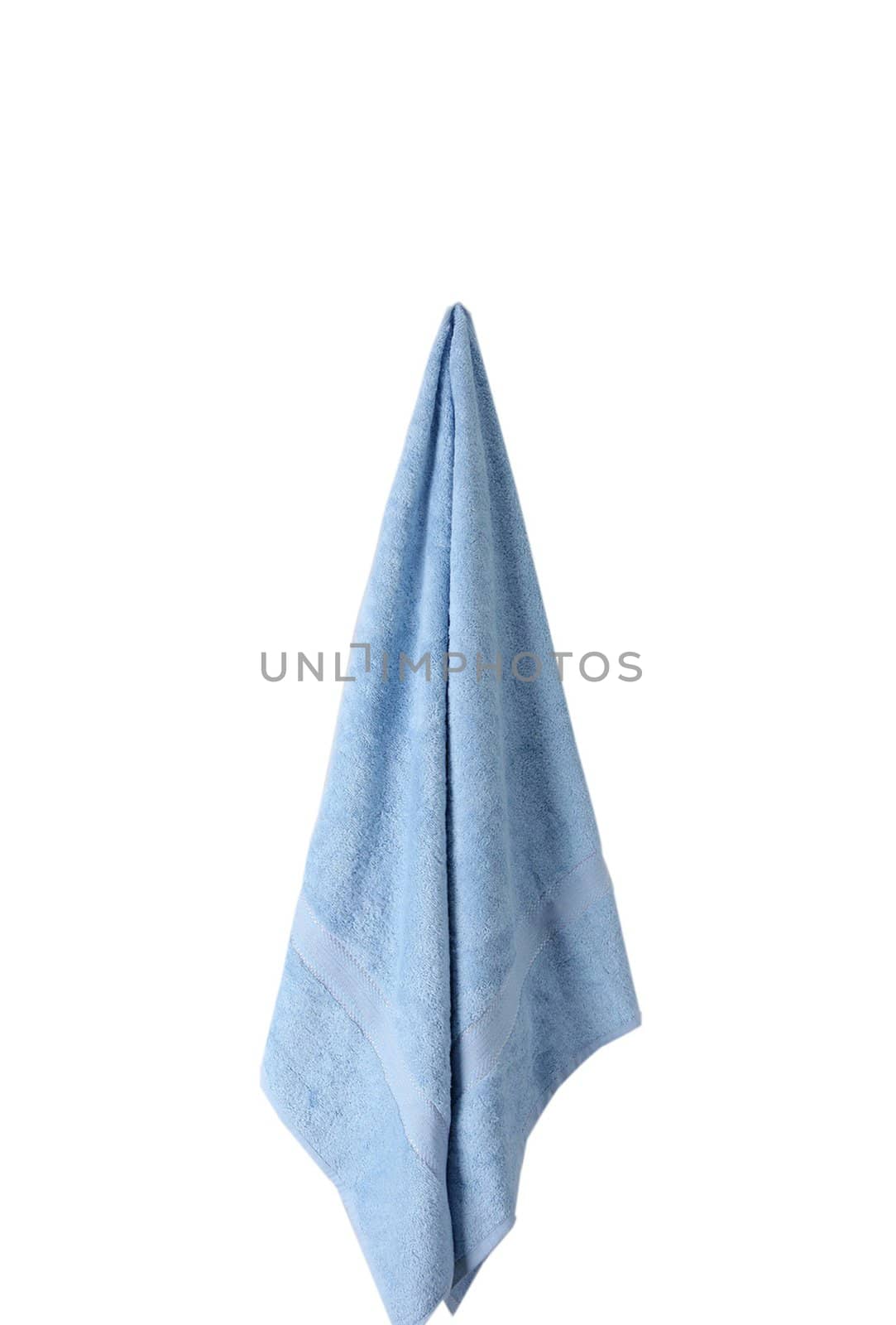 blue bath and hand towels on white background