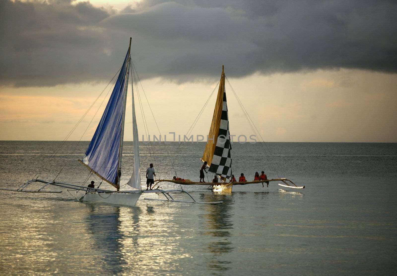 Two sailing boat at an open ocean