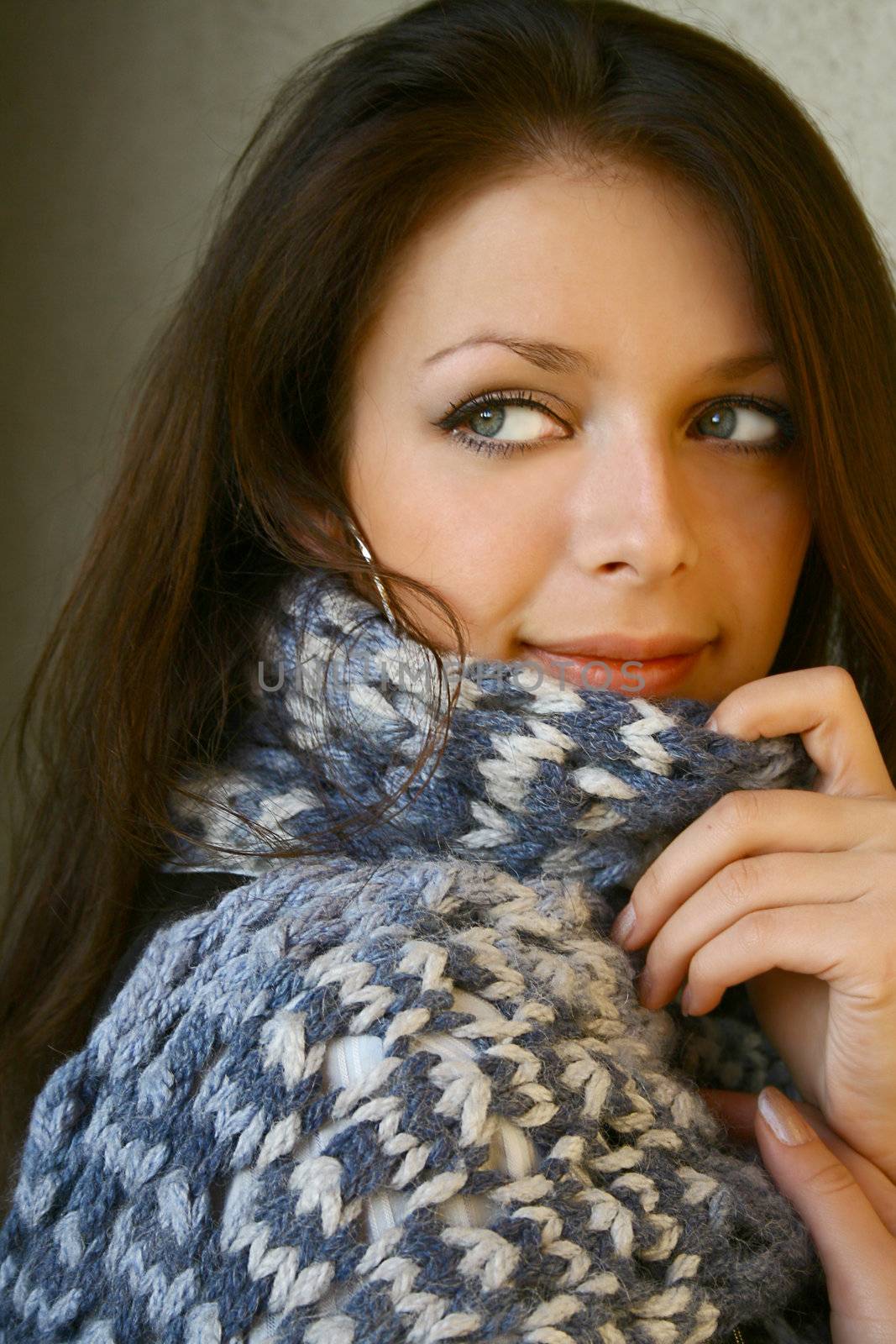 Girl in hand-made blue scarf