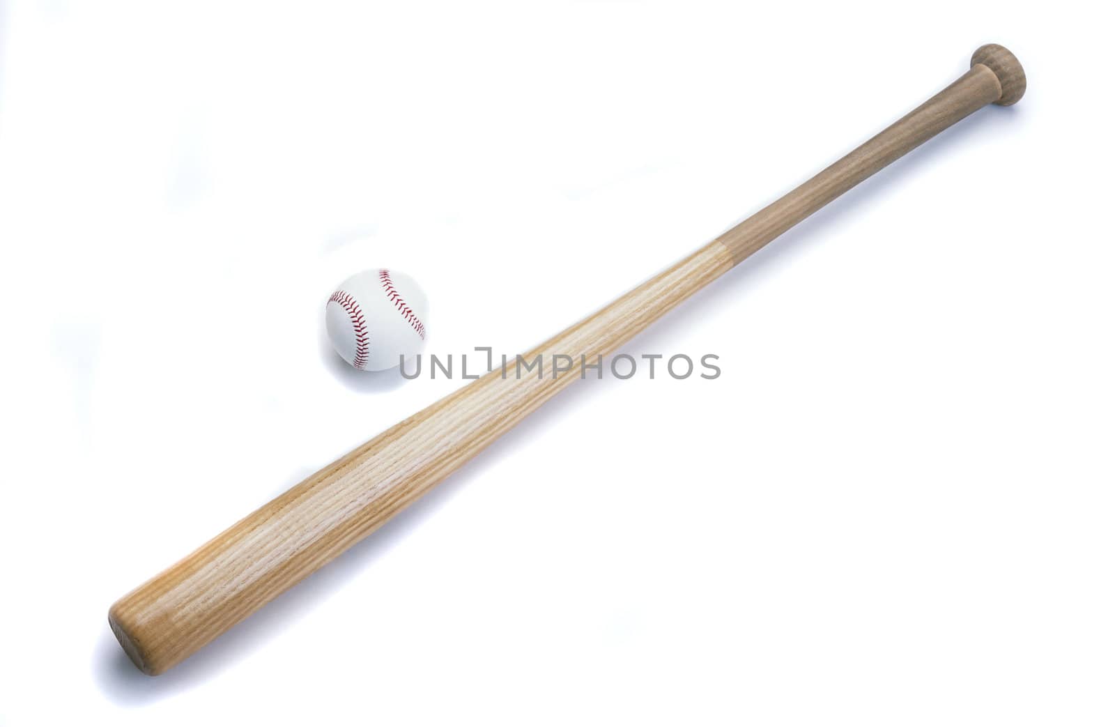 Baseball bat and ball isolated on white background