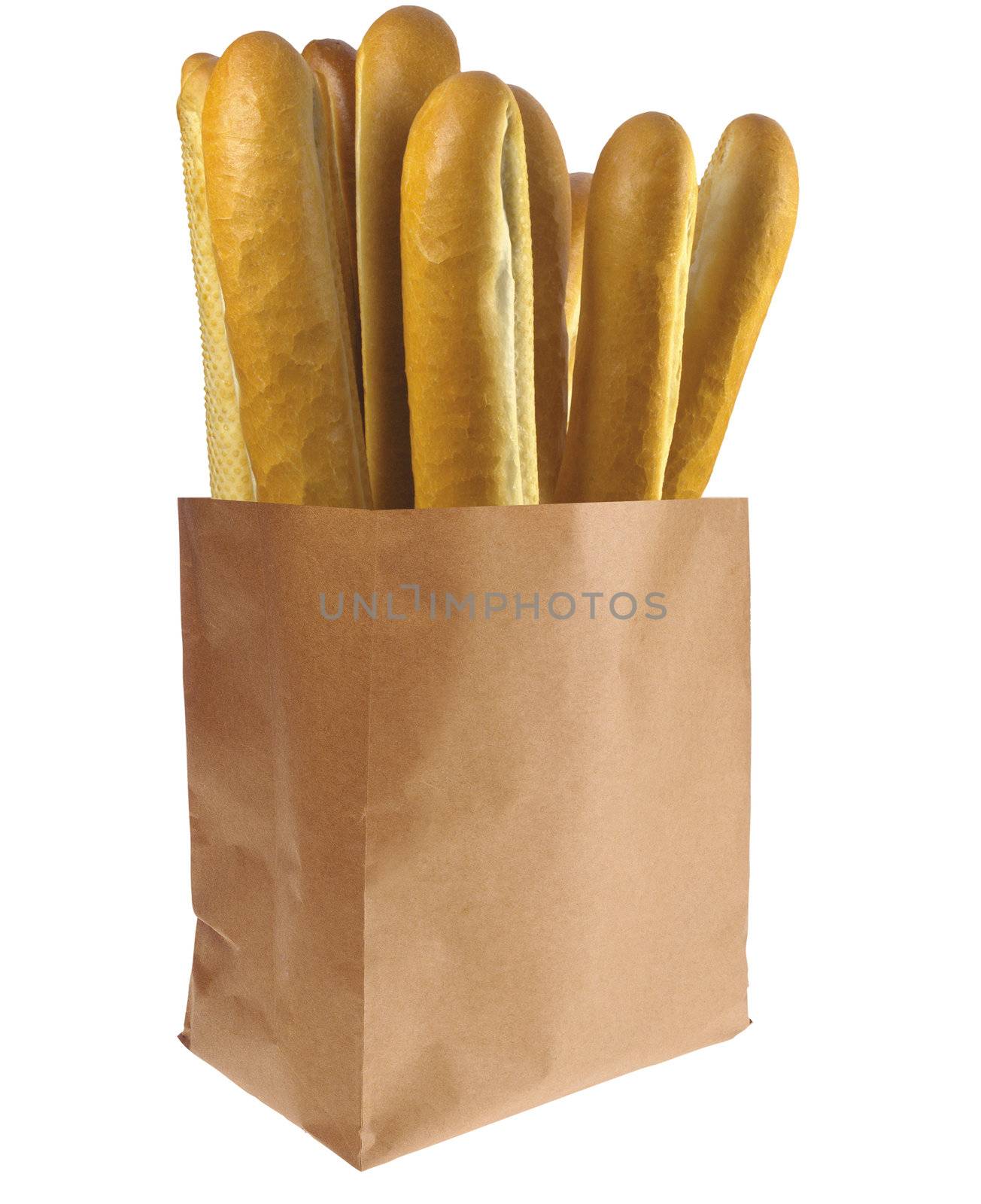 Fresh french baguettes isolated on a white background