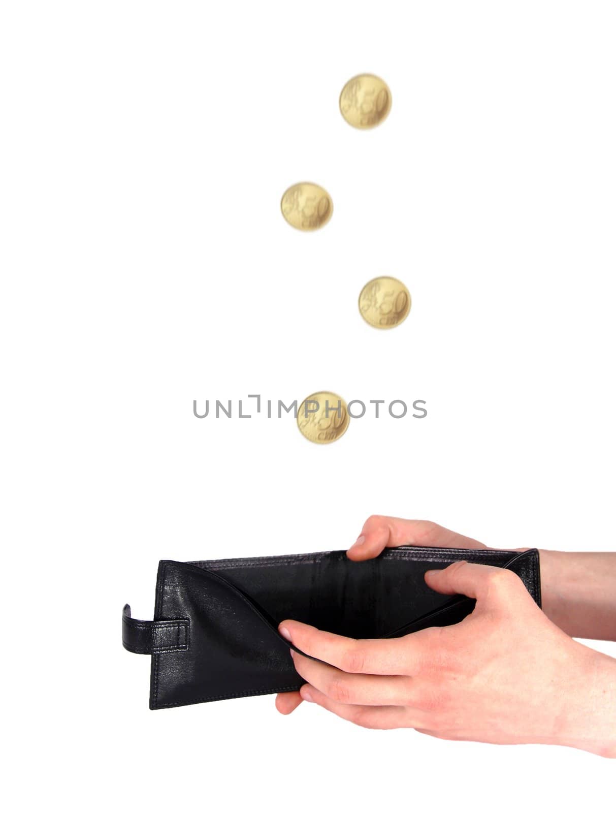 Coins falling into the purse