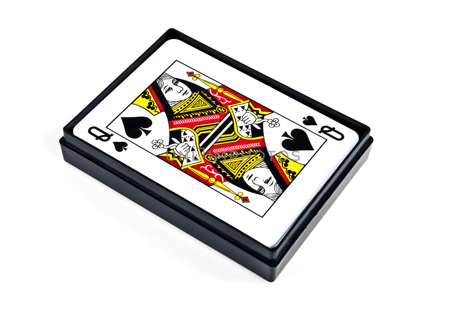 Queen of spades in the box on white background