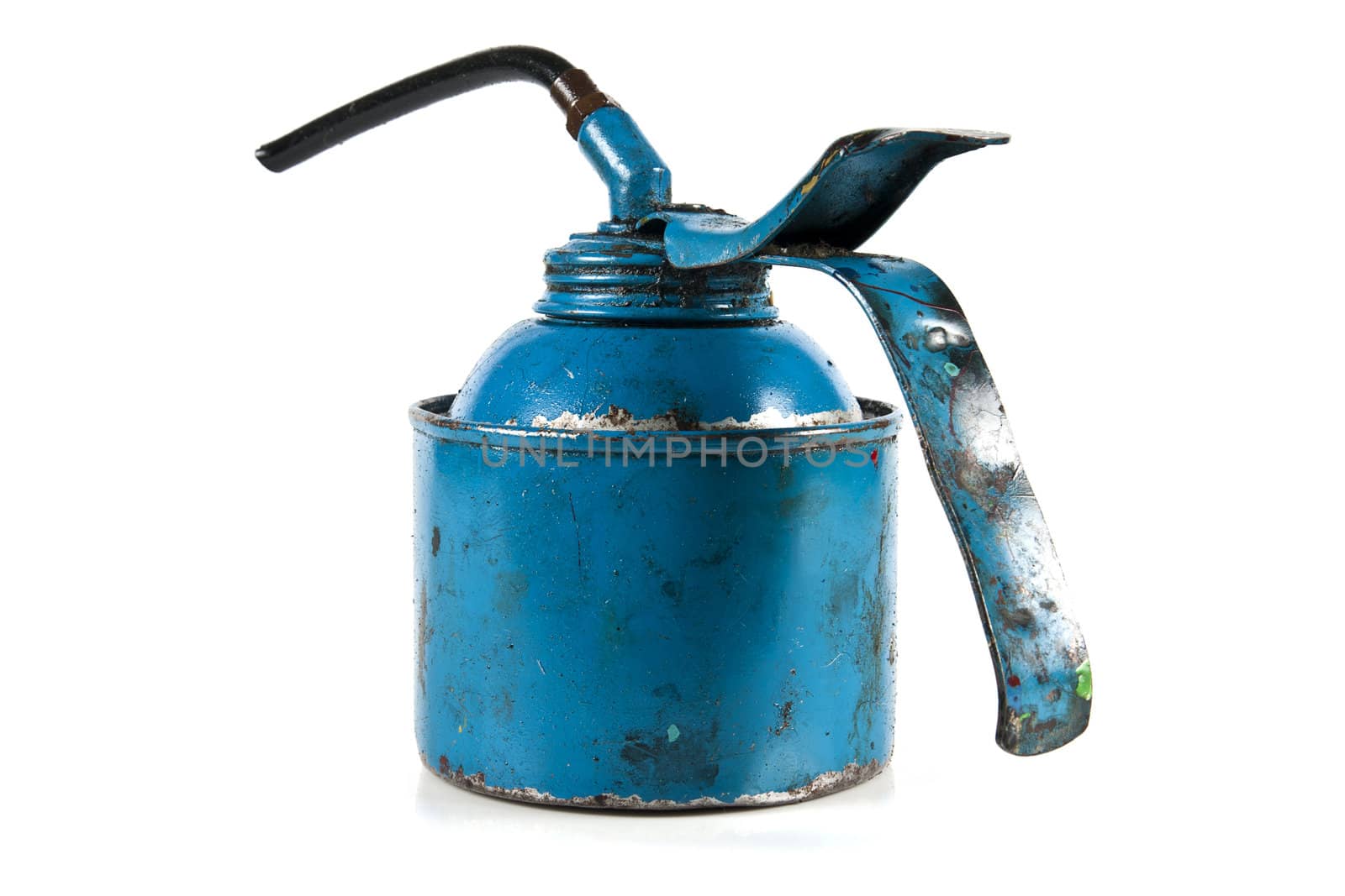 Modern blue oil can dirty from use