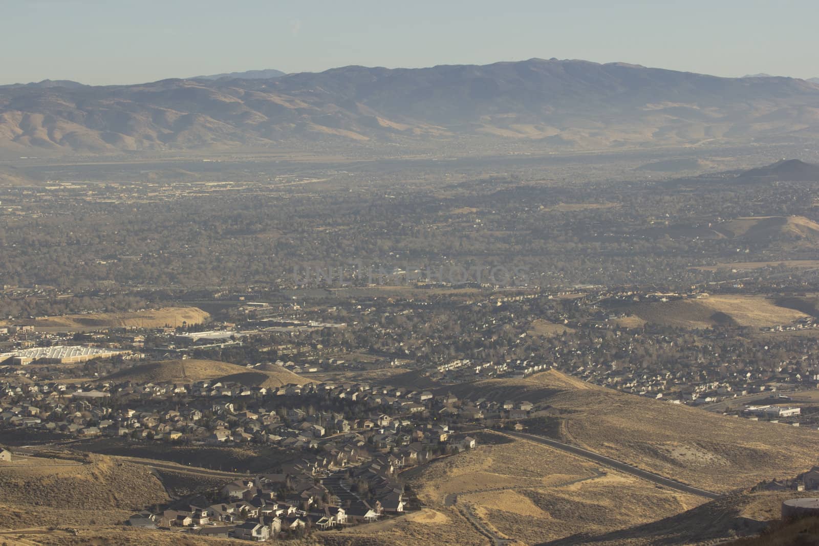 shots of reno from a high angle. slight haze in teh atmosphere.