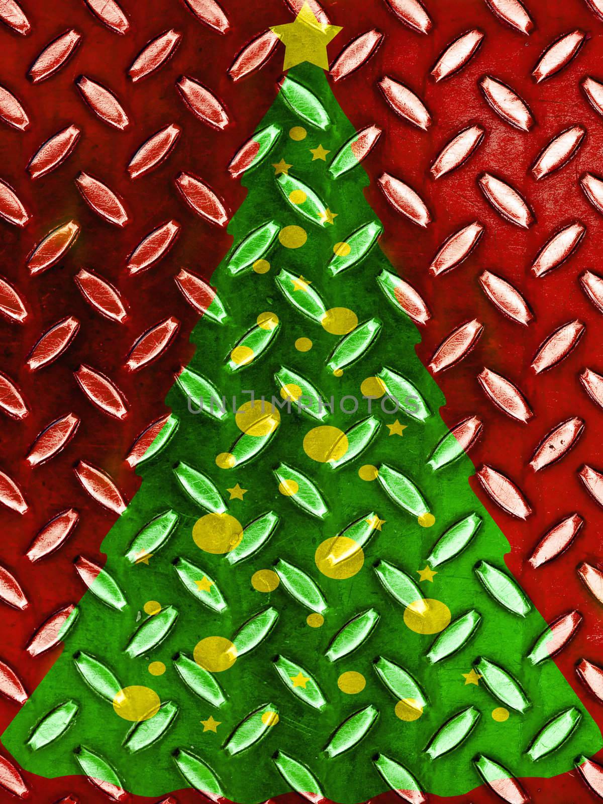 Christmas Tree Pattern in Red Green and Gold Metal Texture