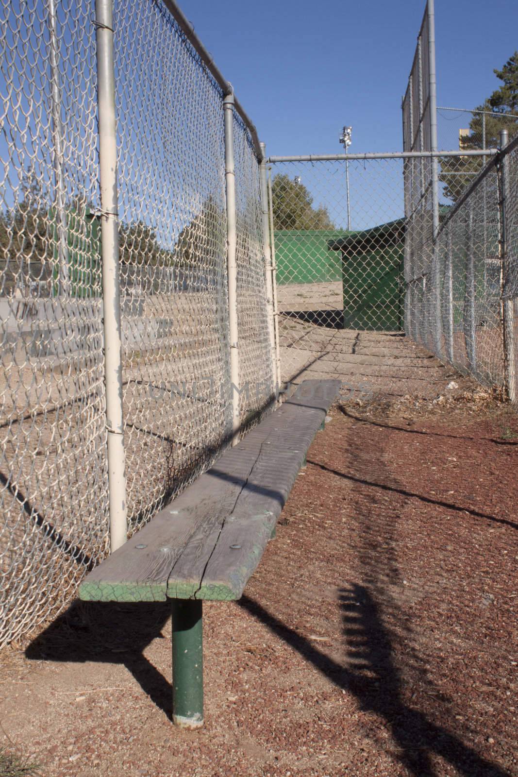 Old weathered baseball benches.