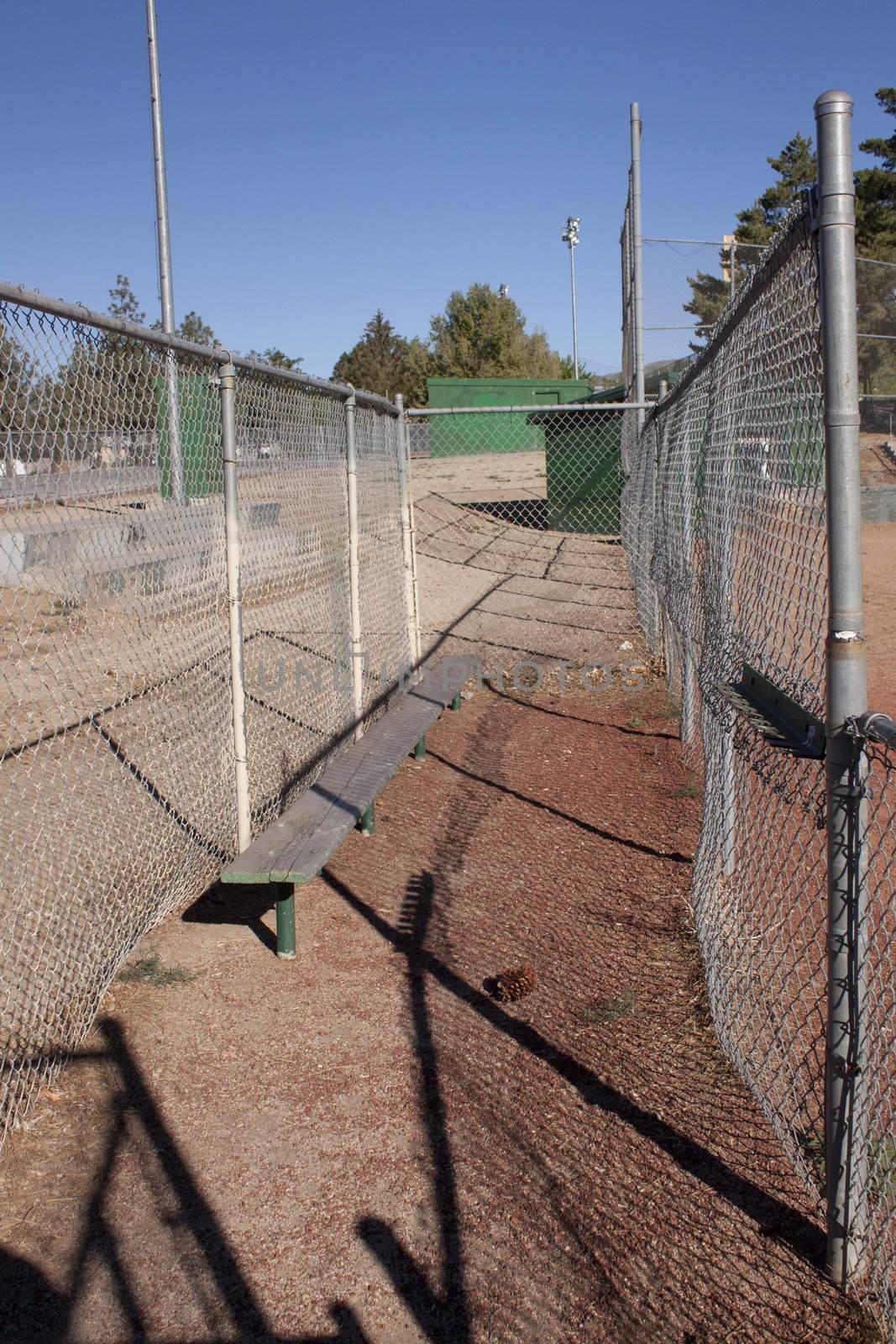 Old weathered baseball benches.