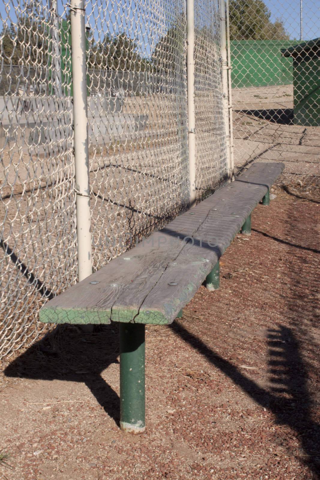 Old weathered baseball benches.