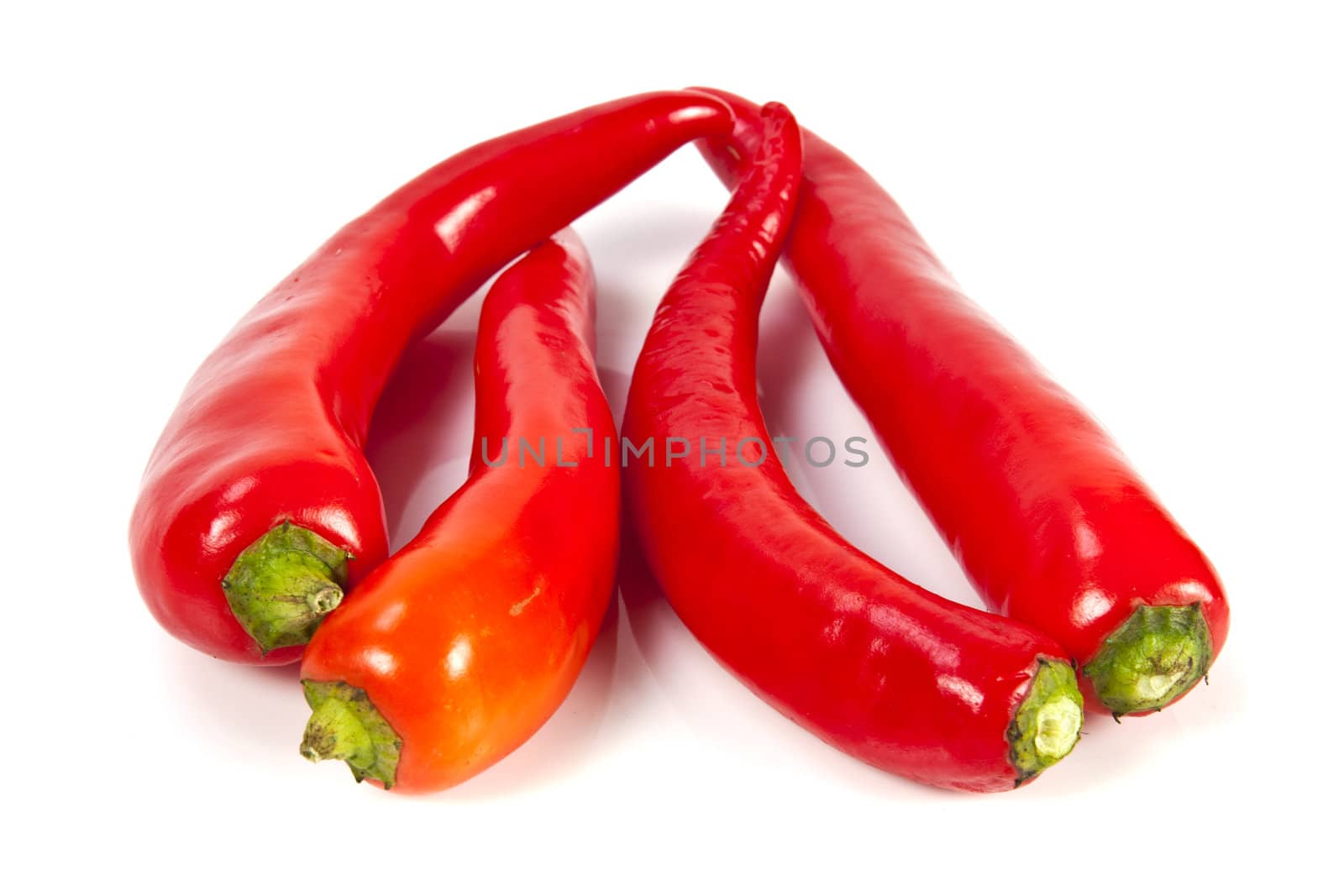 Fresh red hot pepper on a white background