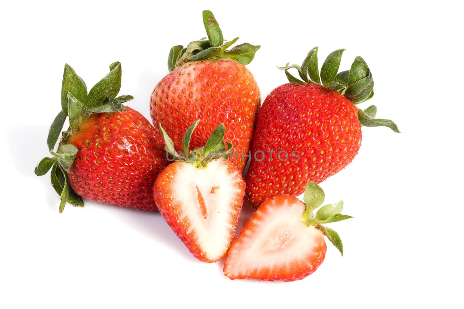 fresh strawberries isolated on white with soft shadow.