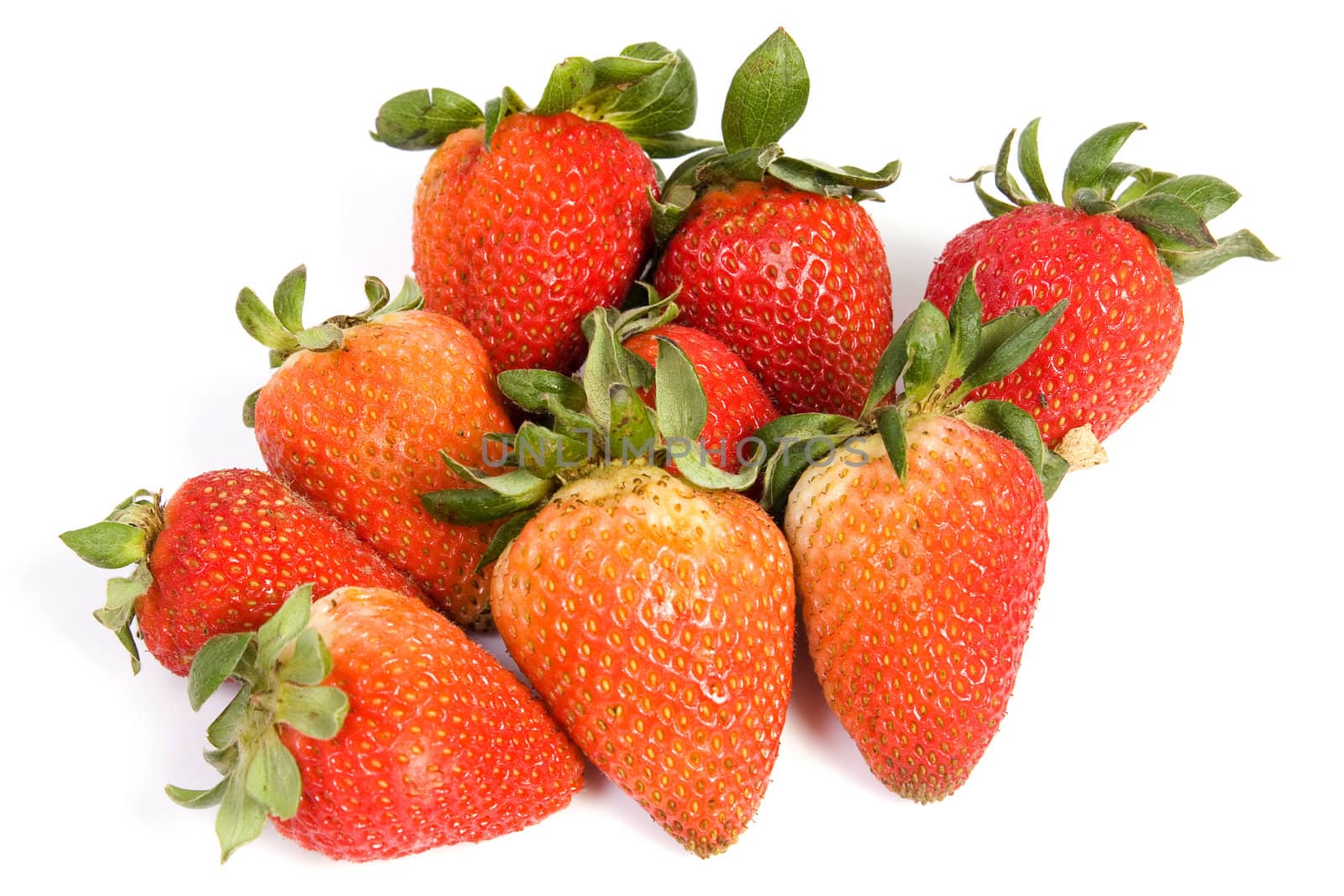 fresh strawberries isolated on white with soft shadow.