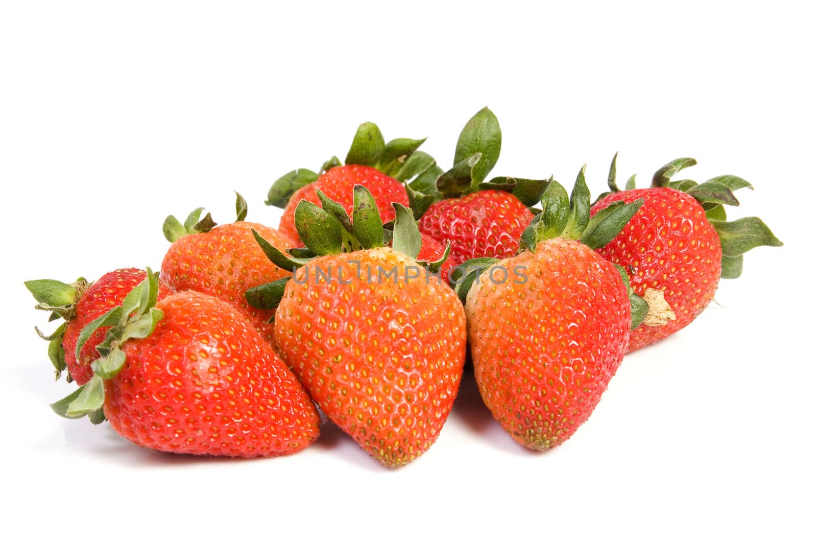 fresh strawberries isolated on white with soft shadow.