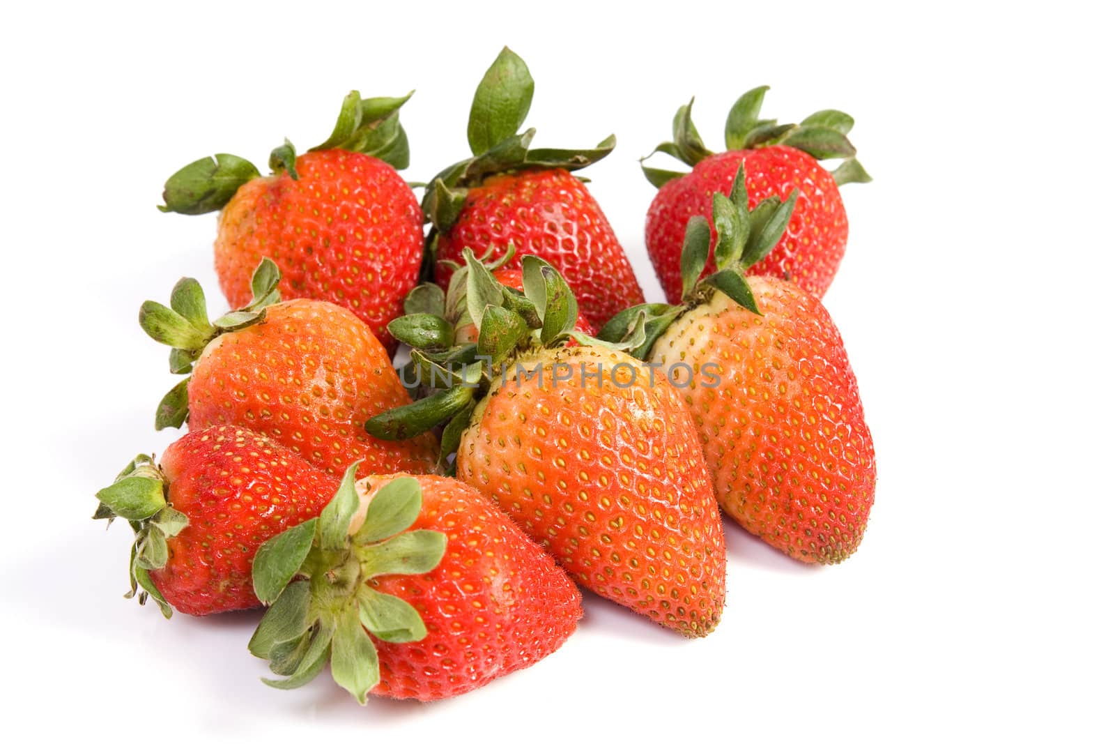 fresh strawberries isolated on white with soft shadow.