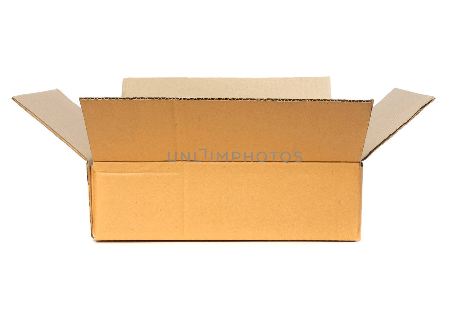 Open cardboard box container deliver and moving in isolated