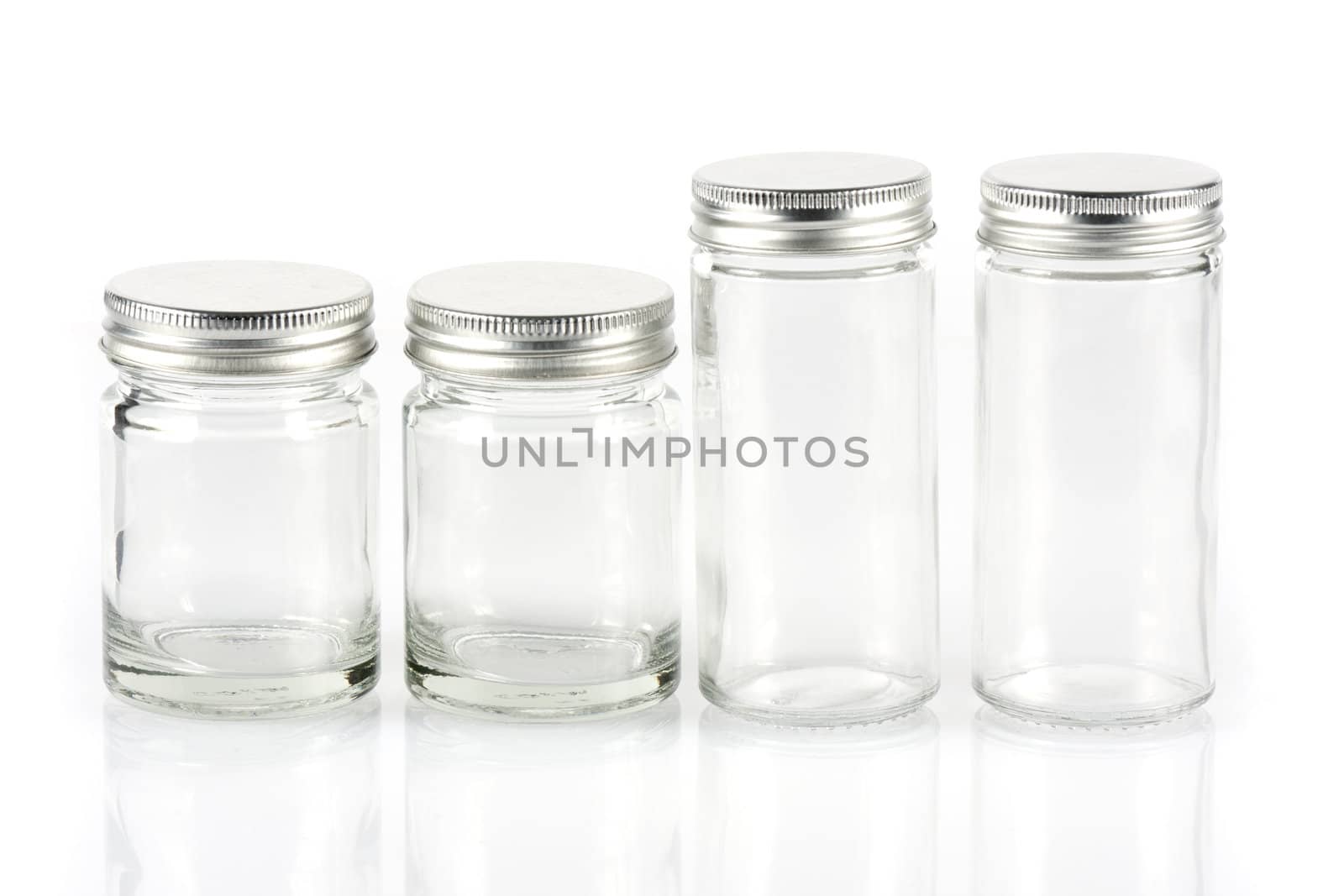 Group of empty pills bottle on white background
