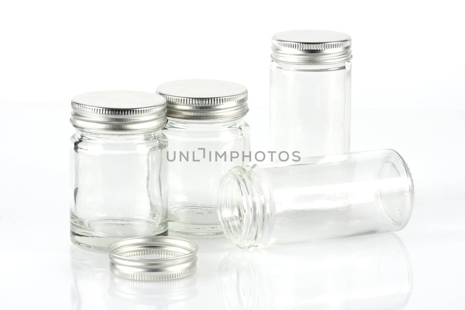 Group of empty pills bottle on white background