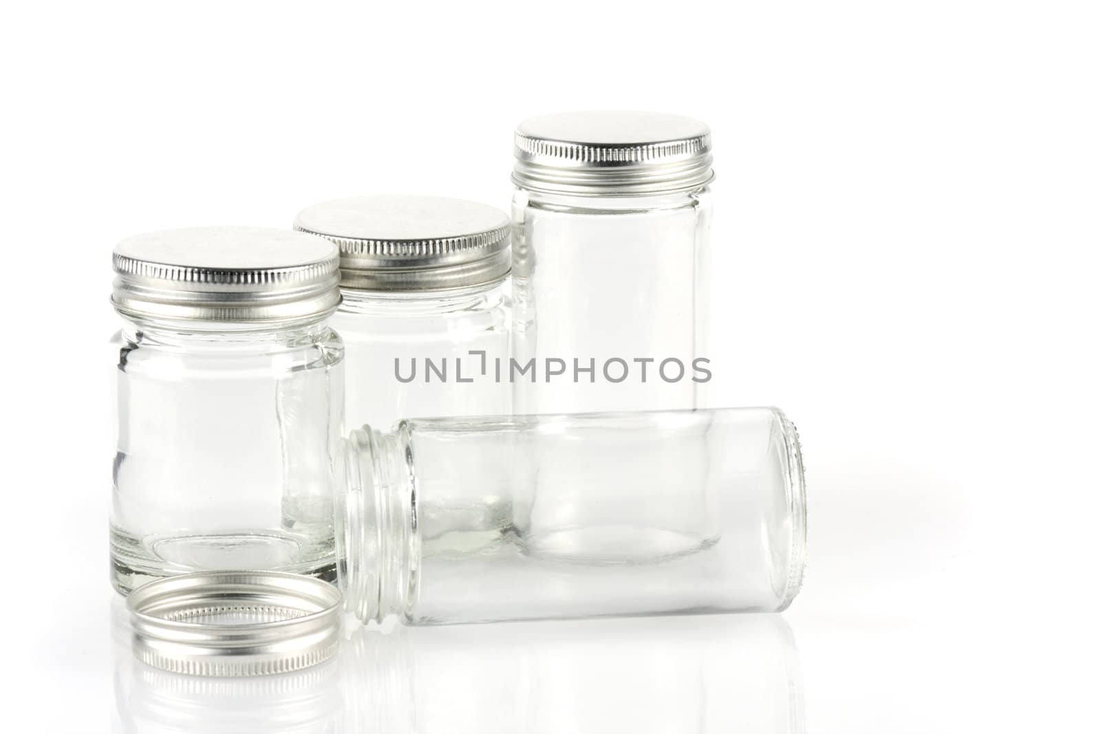 Group of empty pills bottle on white background