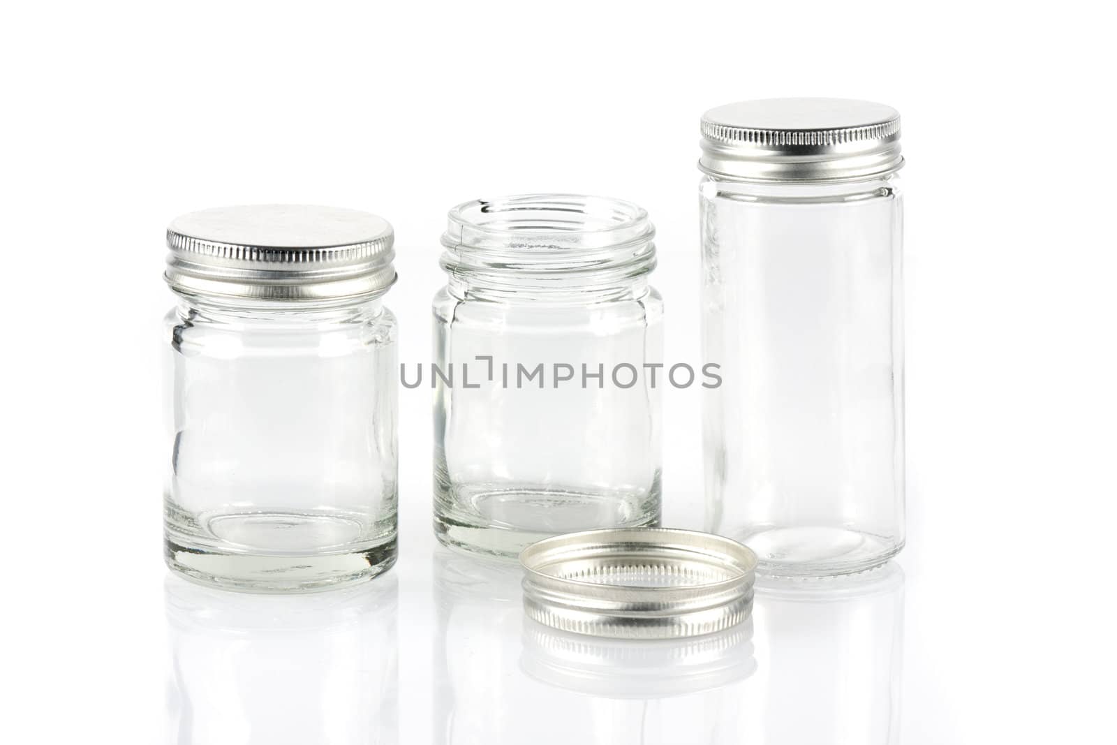 Group of empty pills bottle on white background