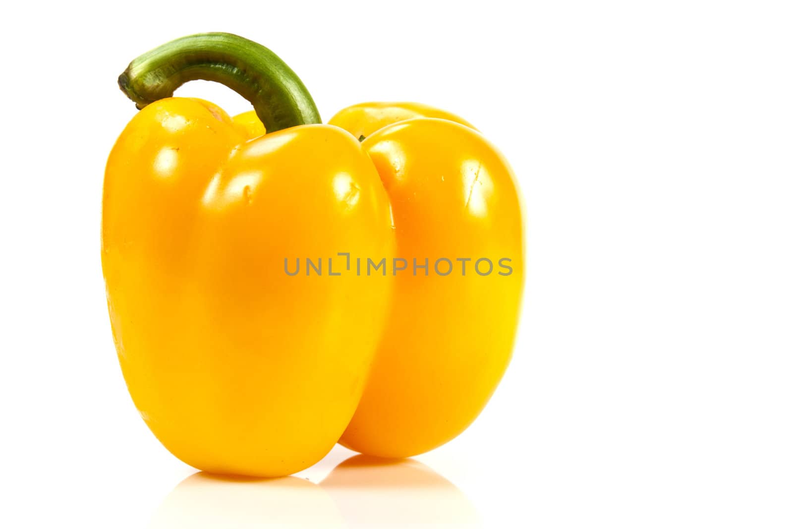 Yellow bell pepper on white background with blank text copy space