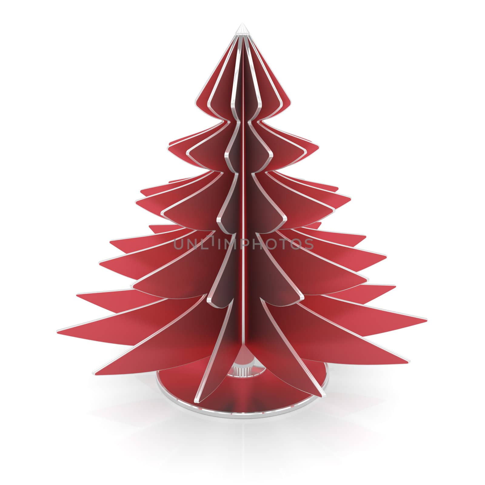 3d christmas tree of red metallic and silver