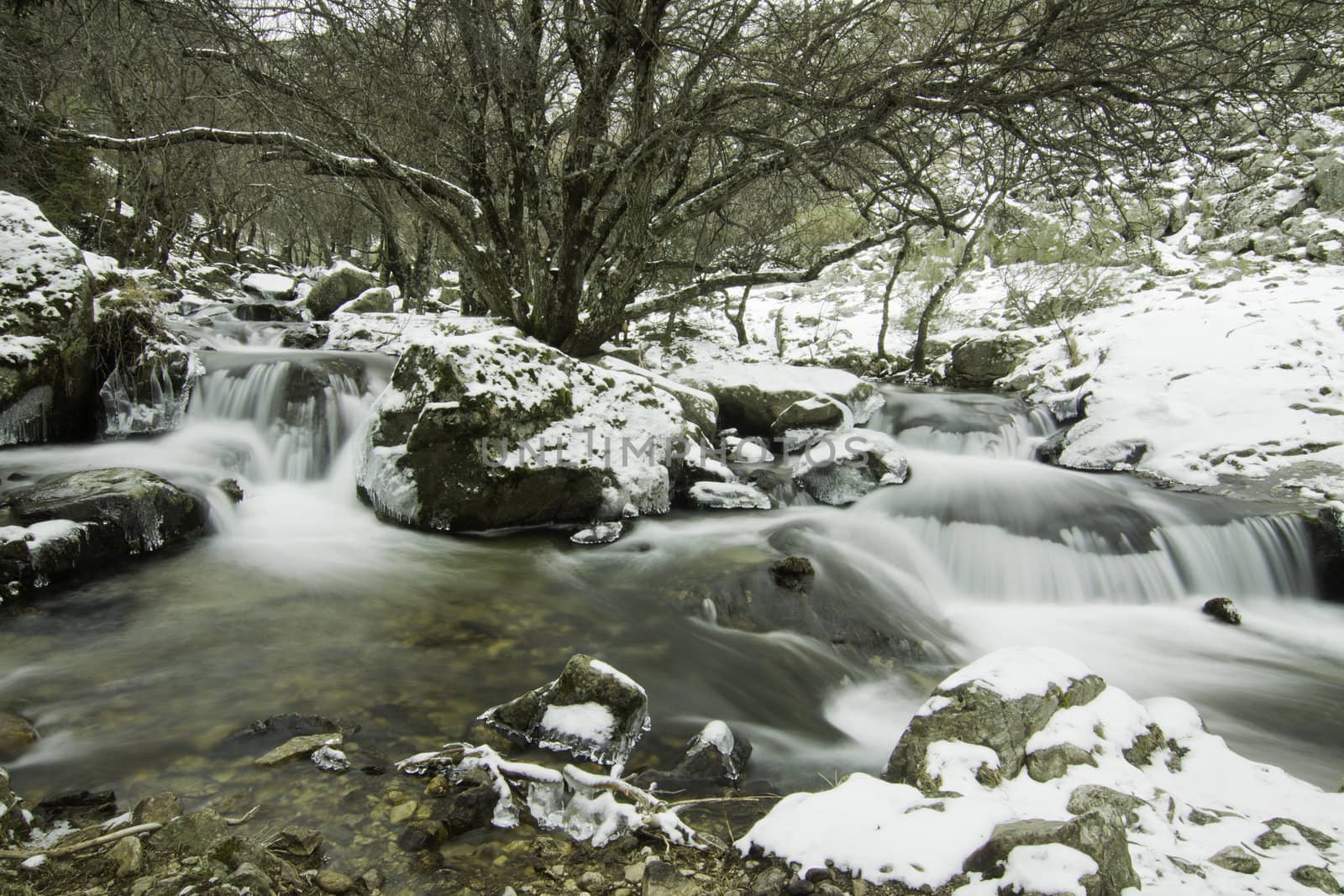 purgatorio Waterfall on winter with snow and ice