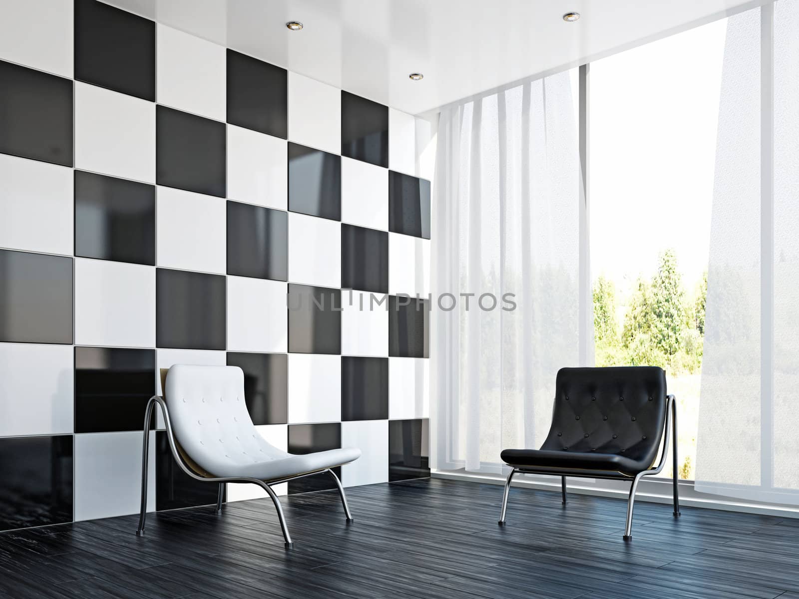 Chairs and a table in the livingroom near the window