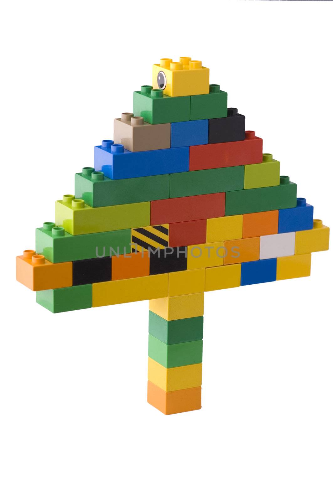 Colorful building blocks tree on white