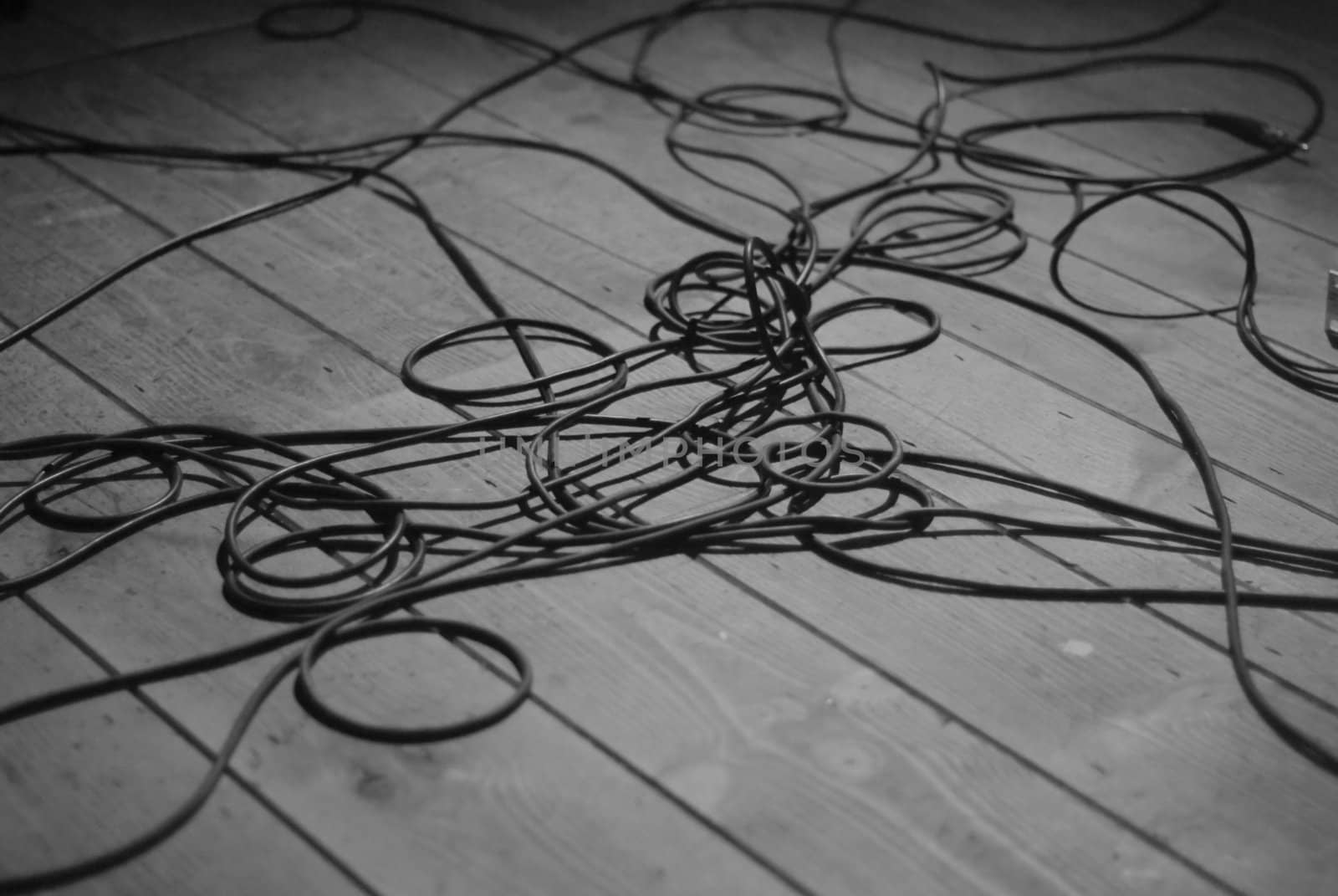 Tangled Audio cables on stage