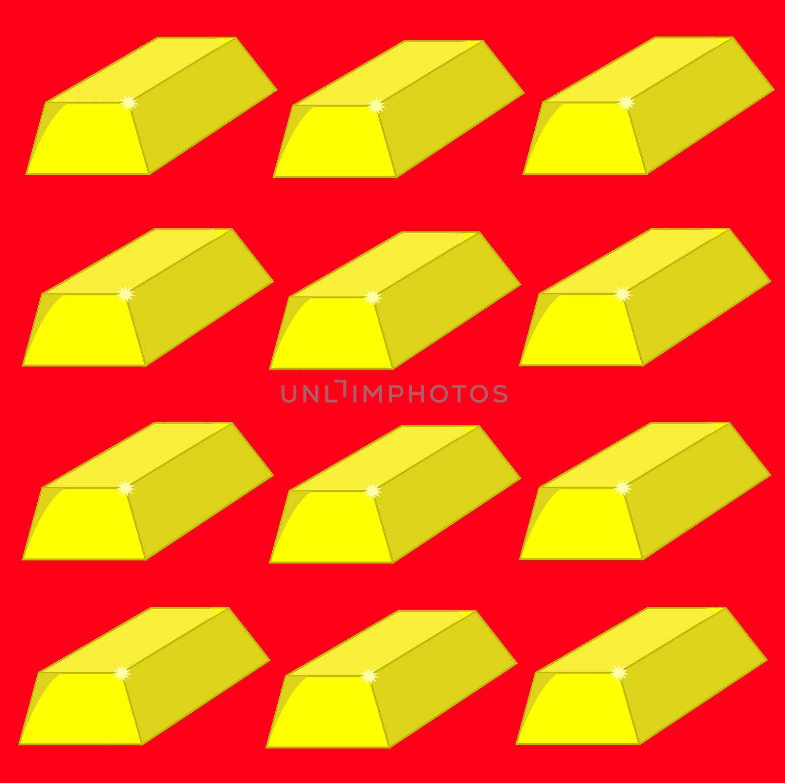 Many gold bars on a red background. by kurapy