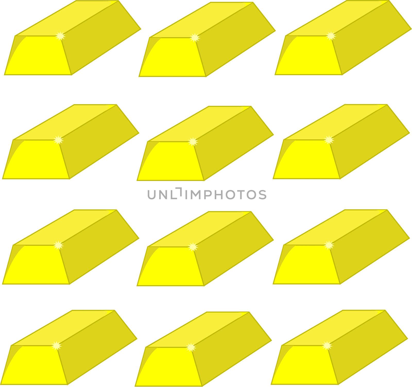 Many gold bars on a white background.