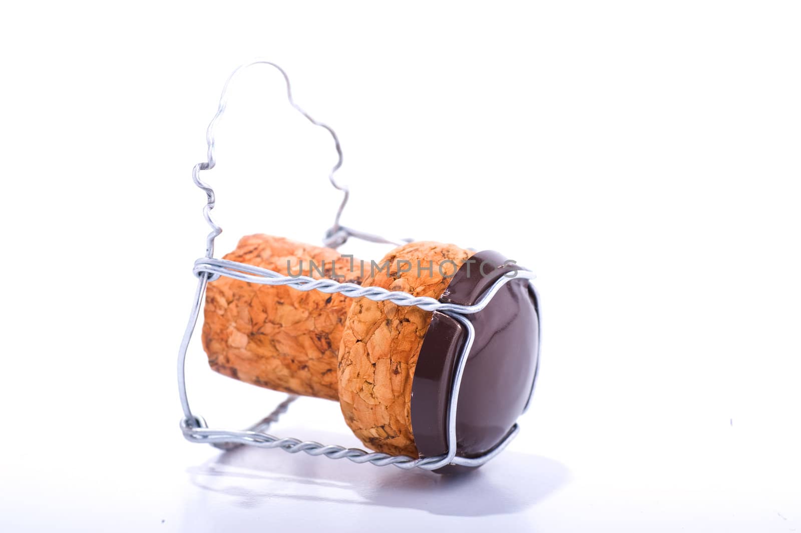 champagne cork on white with shadow