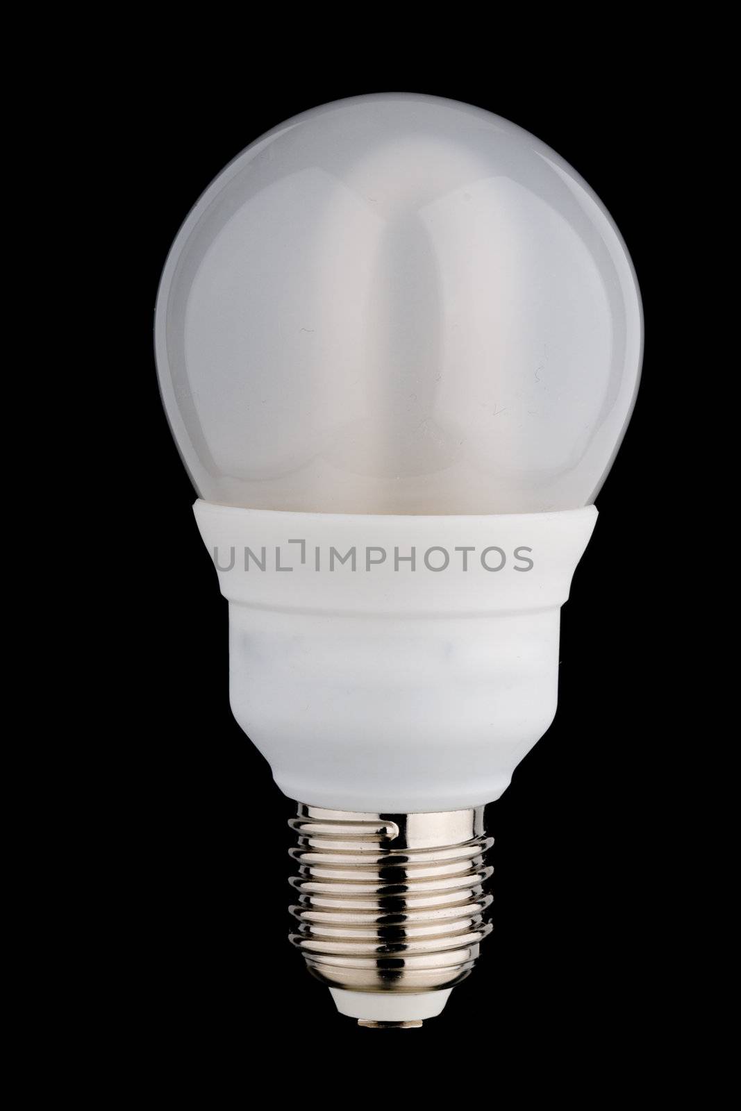 Enclosed fluorescent light bulb separated on black