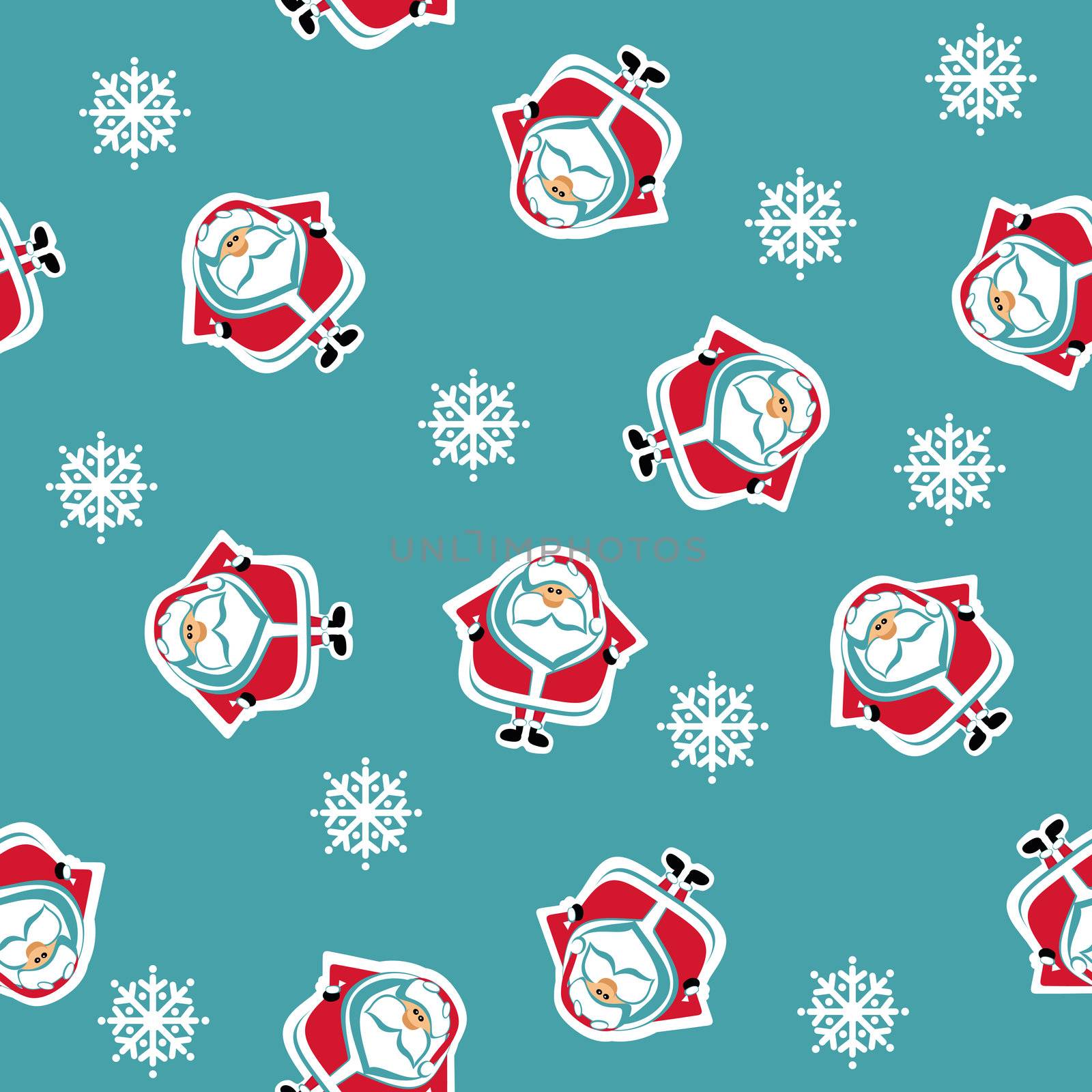 Seamless pattern with Santa and snowflakes. Vector illustration