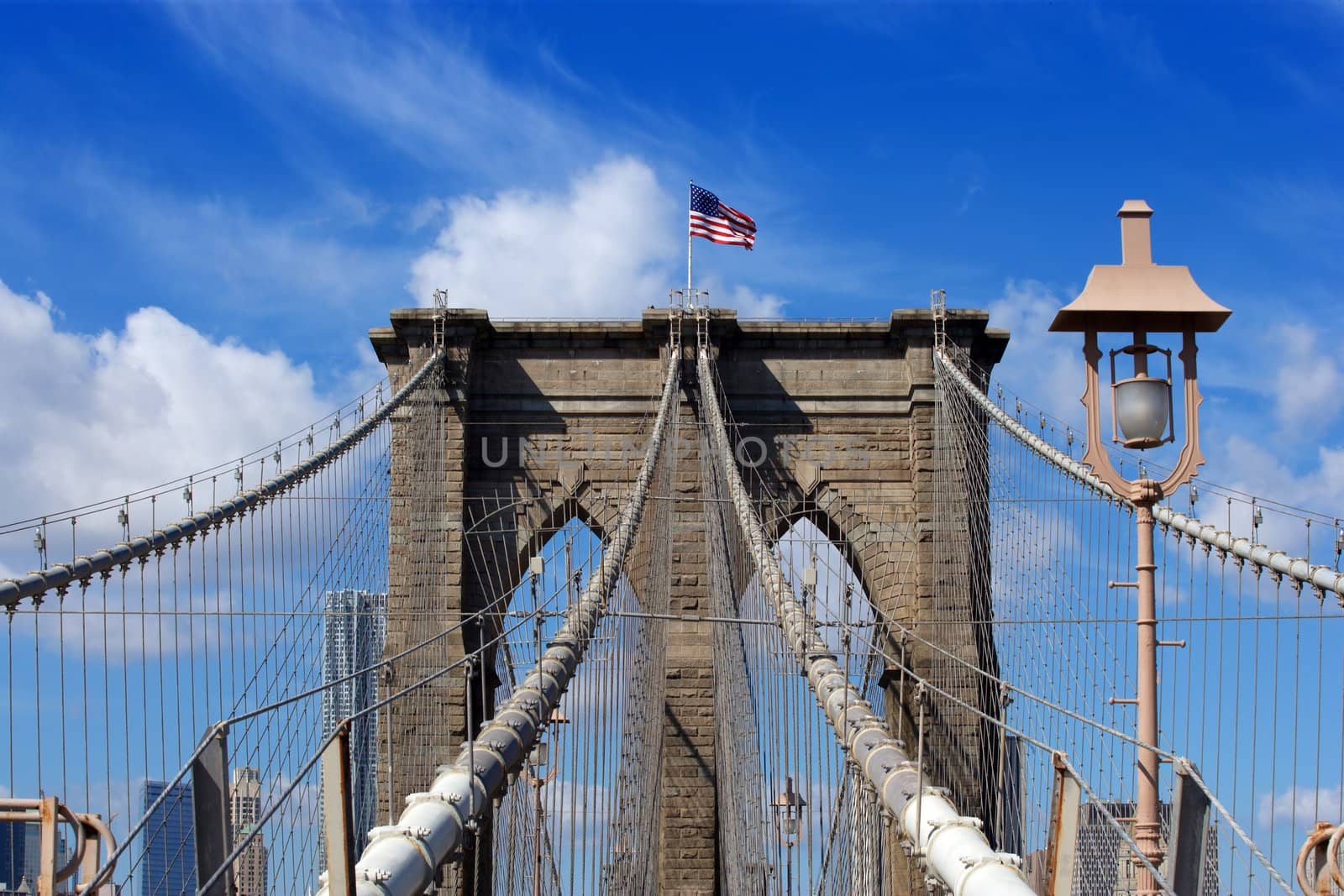 Brooklyn Bridge and American flag by sumners