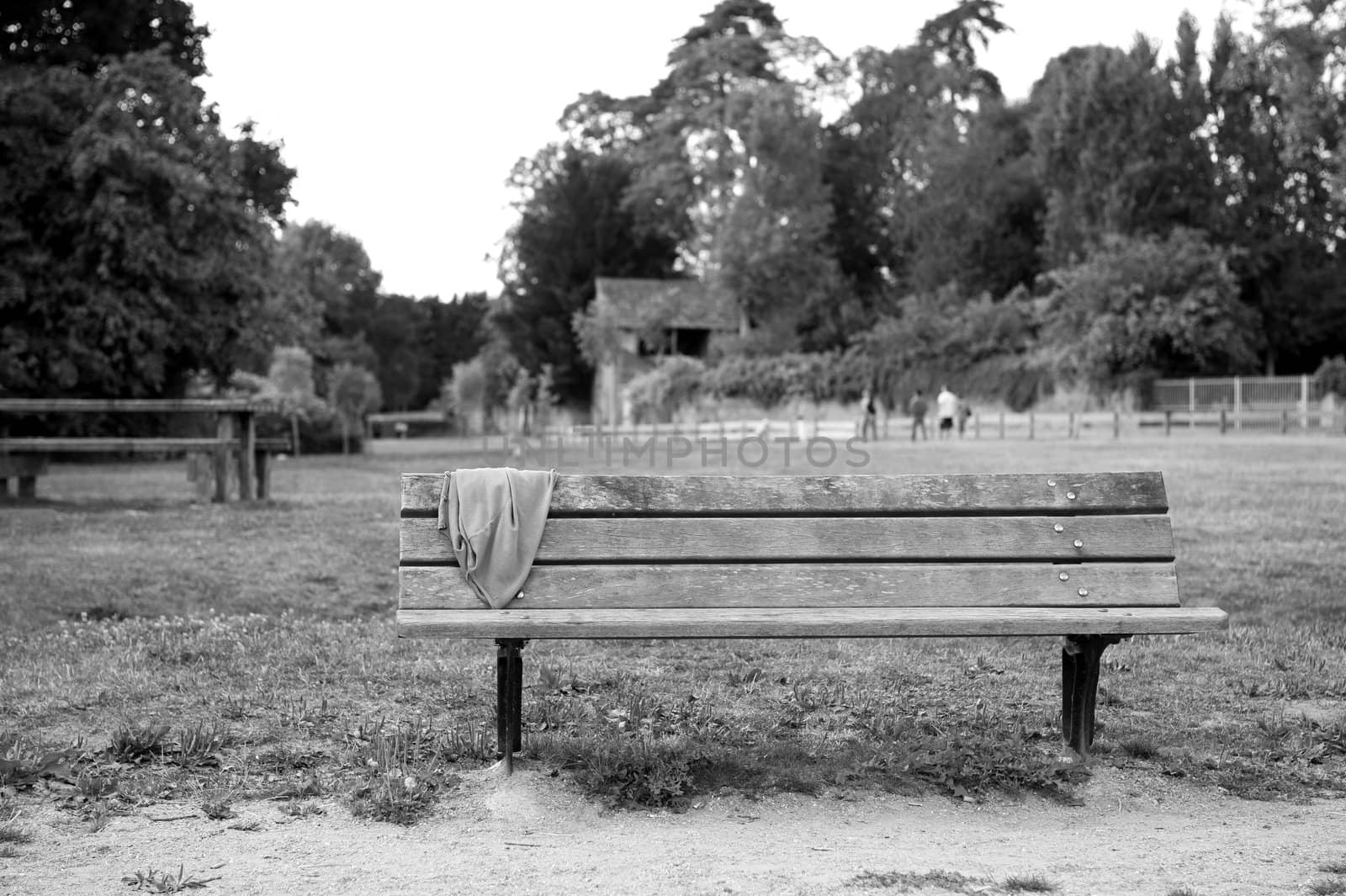 Black and white Park bench