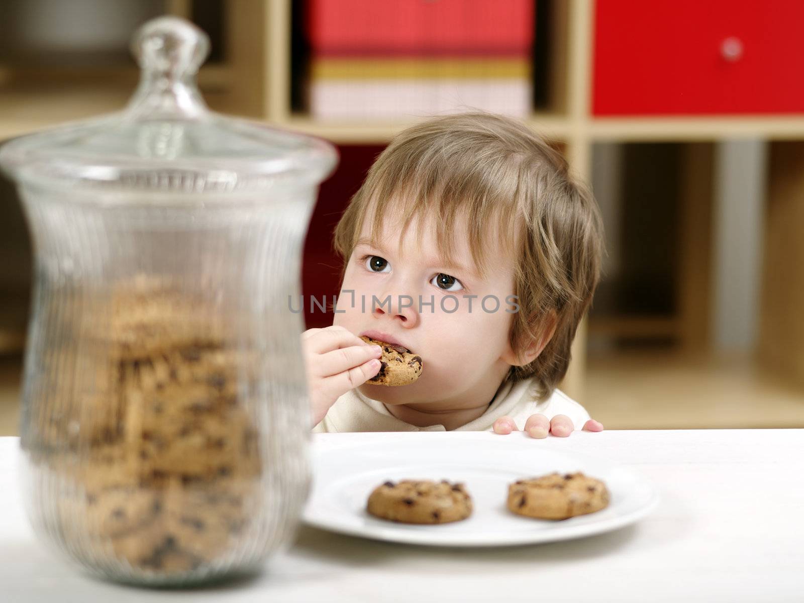 Little boy eating cookies by sumners