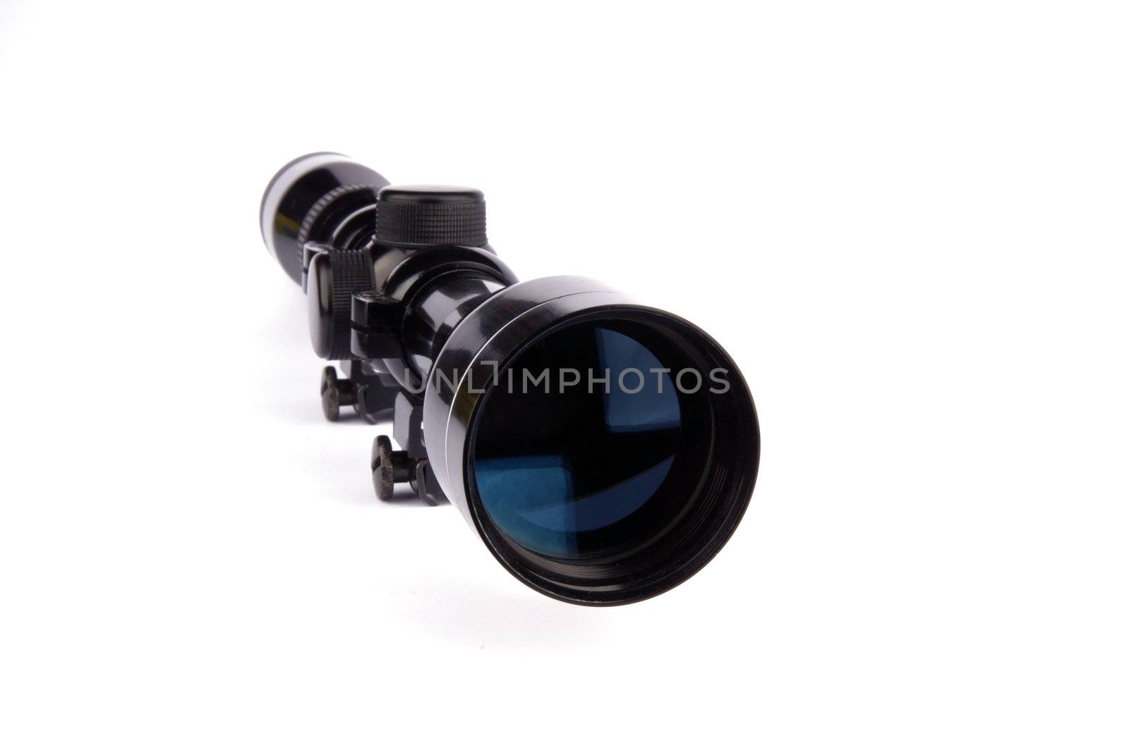 Rifle scope on white