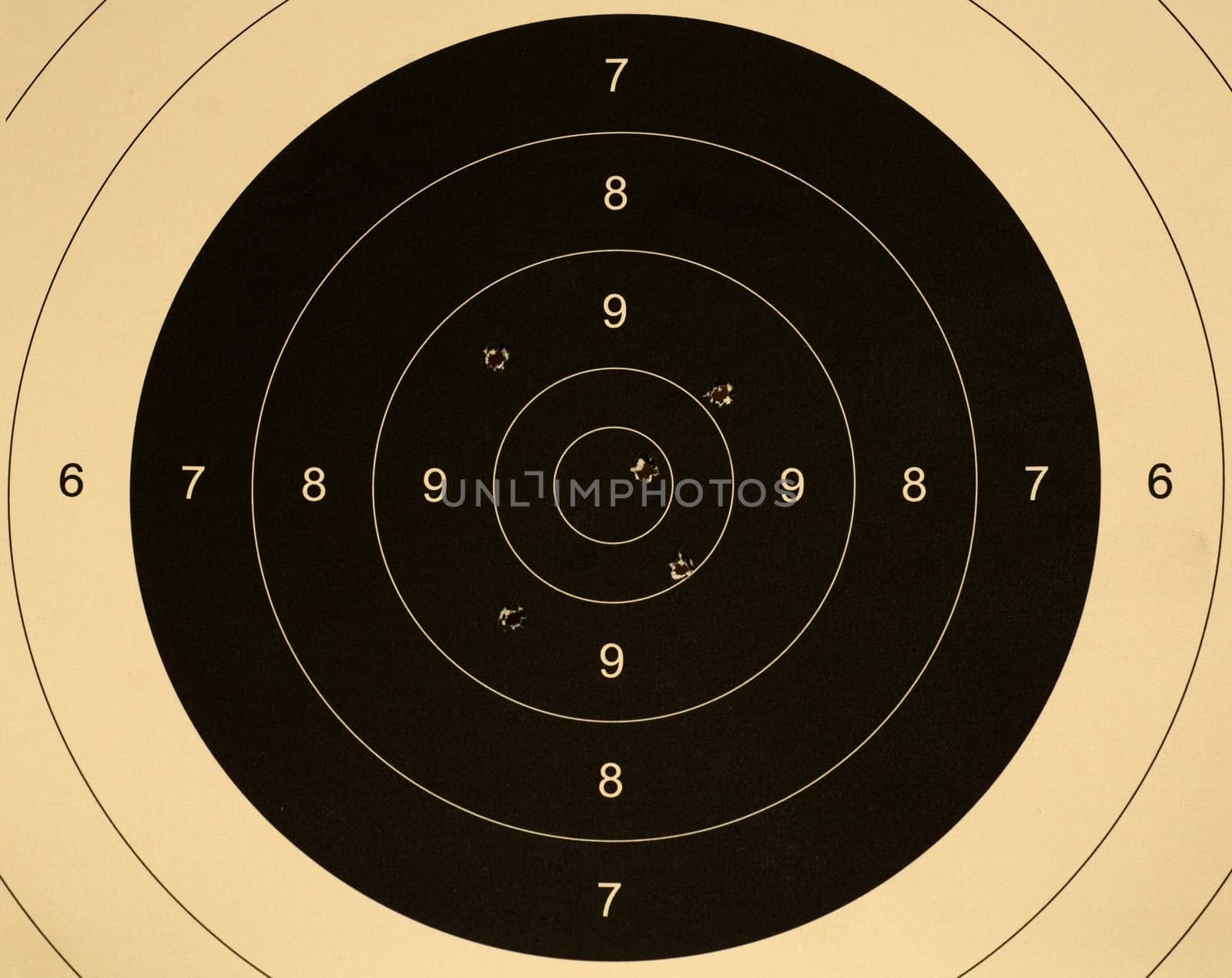 Pistol 25 meter target with 5 holes, 47 scored