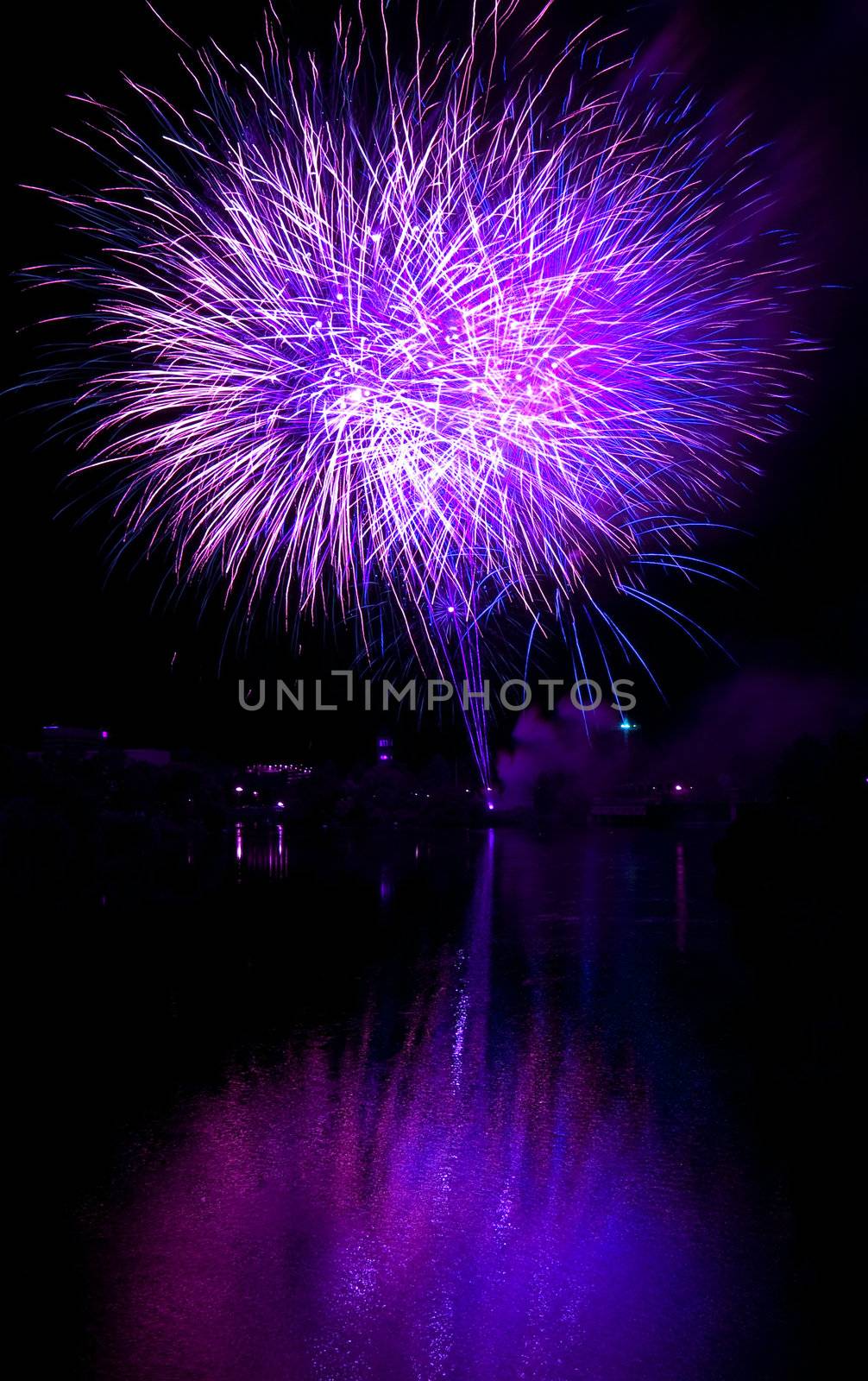Long Exposure of Purple Fireworks Against a Black Sky