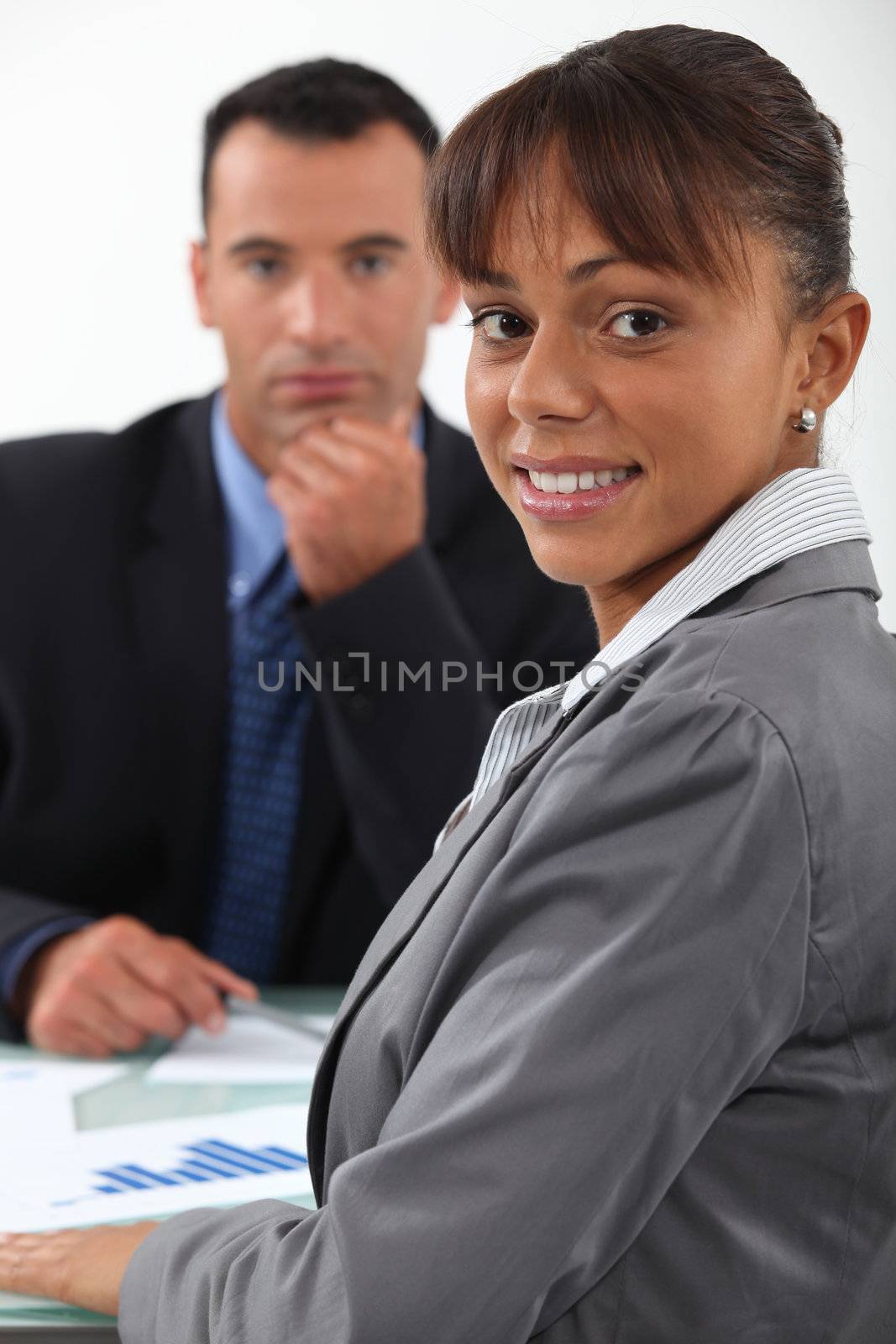 businessman and businesswoman having a discussion