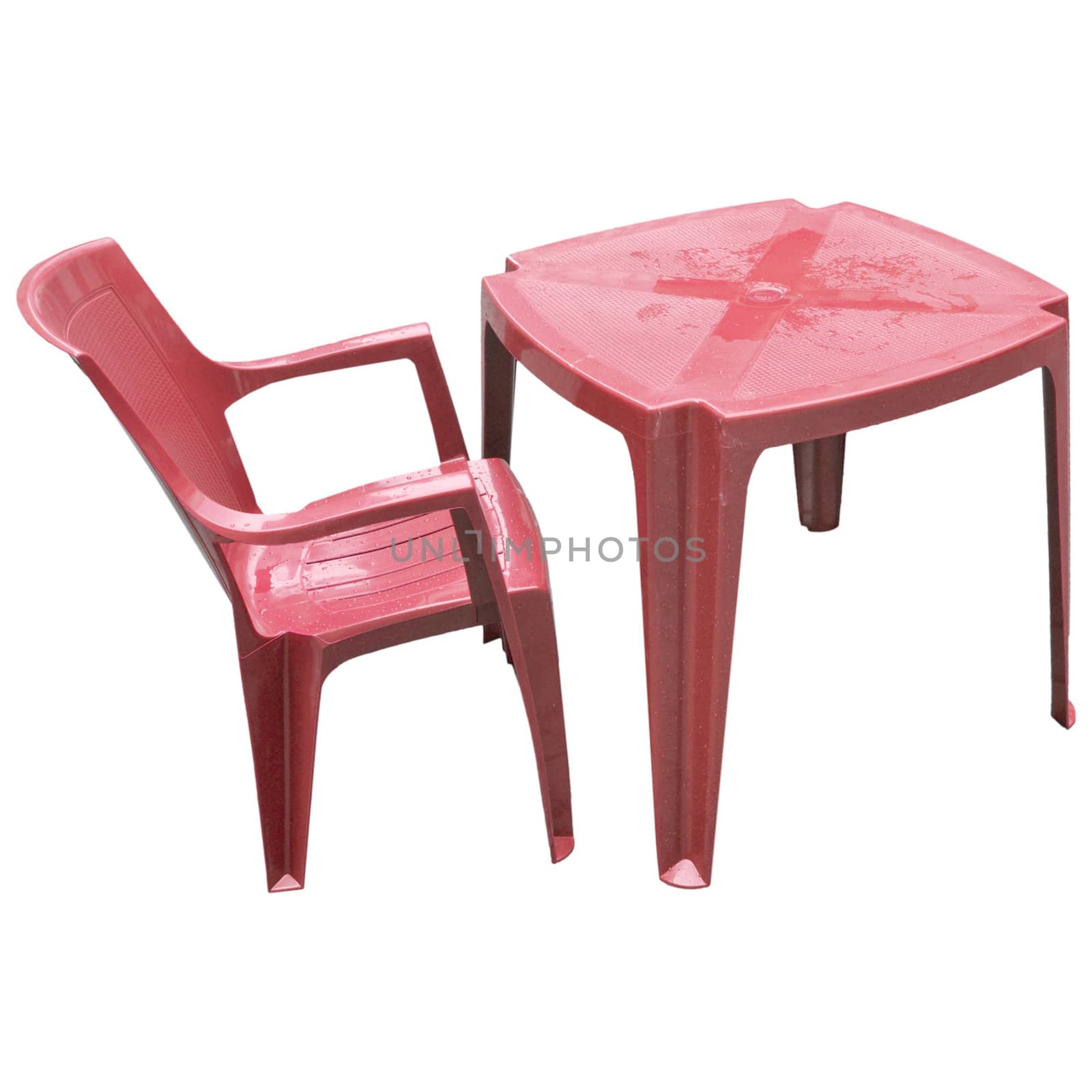 Plastic table and chair for alfresco bar isolated over white background