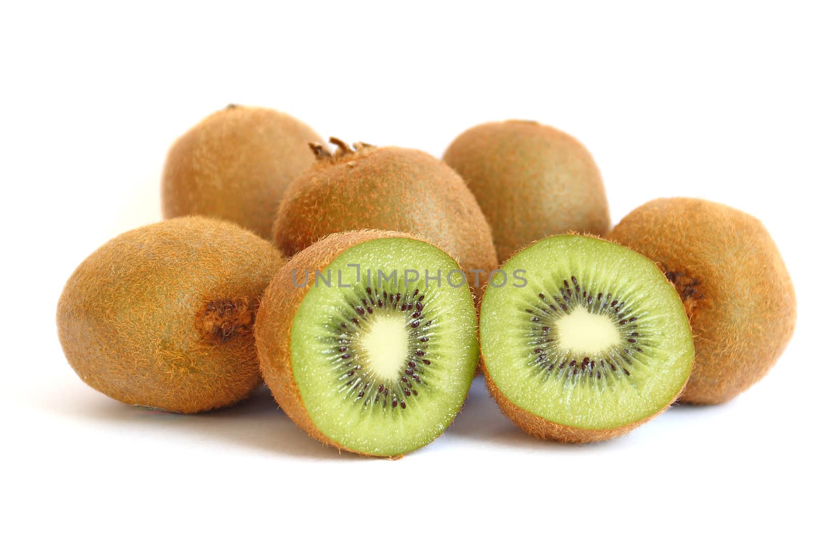 Group of kiwi fruit isolated on white background