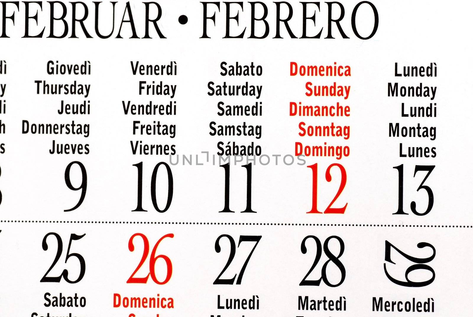 Calendar of leap year, February by simply